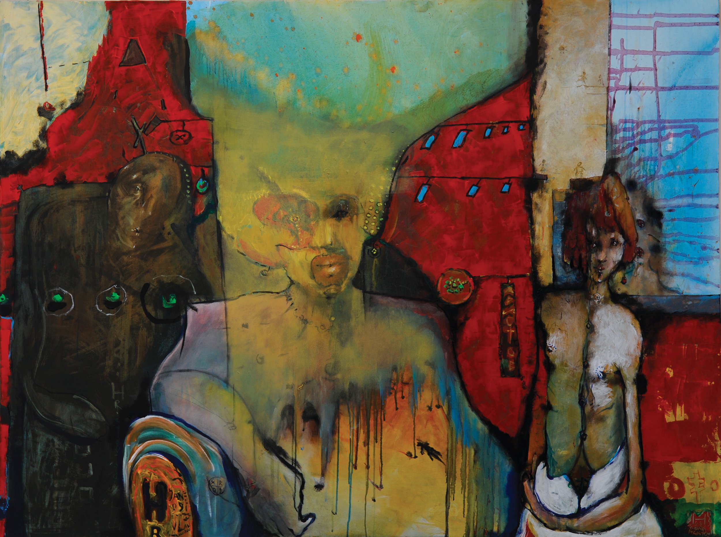 Scene 014, 160 x 120cm, acrylic, oil, marker, and charcoal, on canvas, Year 2012