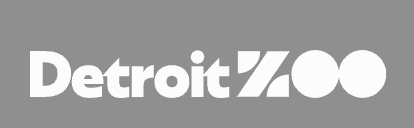 Detroit Zoo logo in white on a gray background.