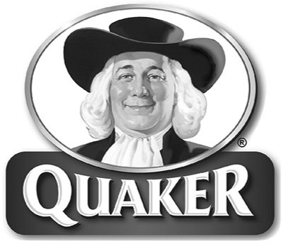 Black and white logo with a portrait of a man in historical attire, wearing a tricorn hat, and the text 'Quaker' below.