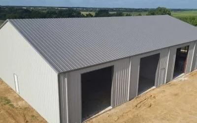 Estimation System figured all materials needed, prepared quote for customer and order sheets for suppliers.  Large metal storage building with multiple wide garage doors.