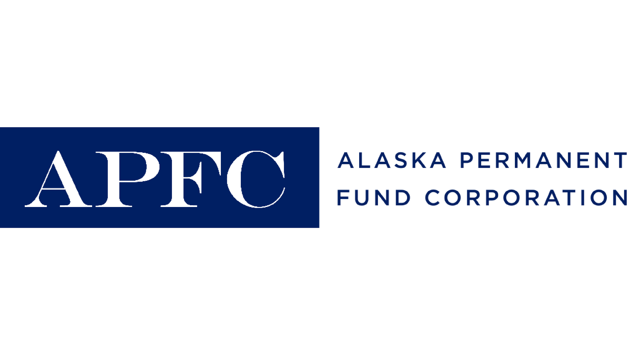 Logo of Alaska Permanent Fund Corporation with the acronym APC in white letters on a navy blue background, next to the full name written in dark blue.
