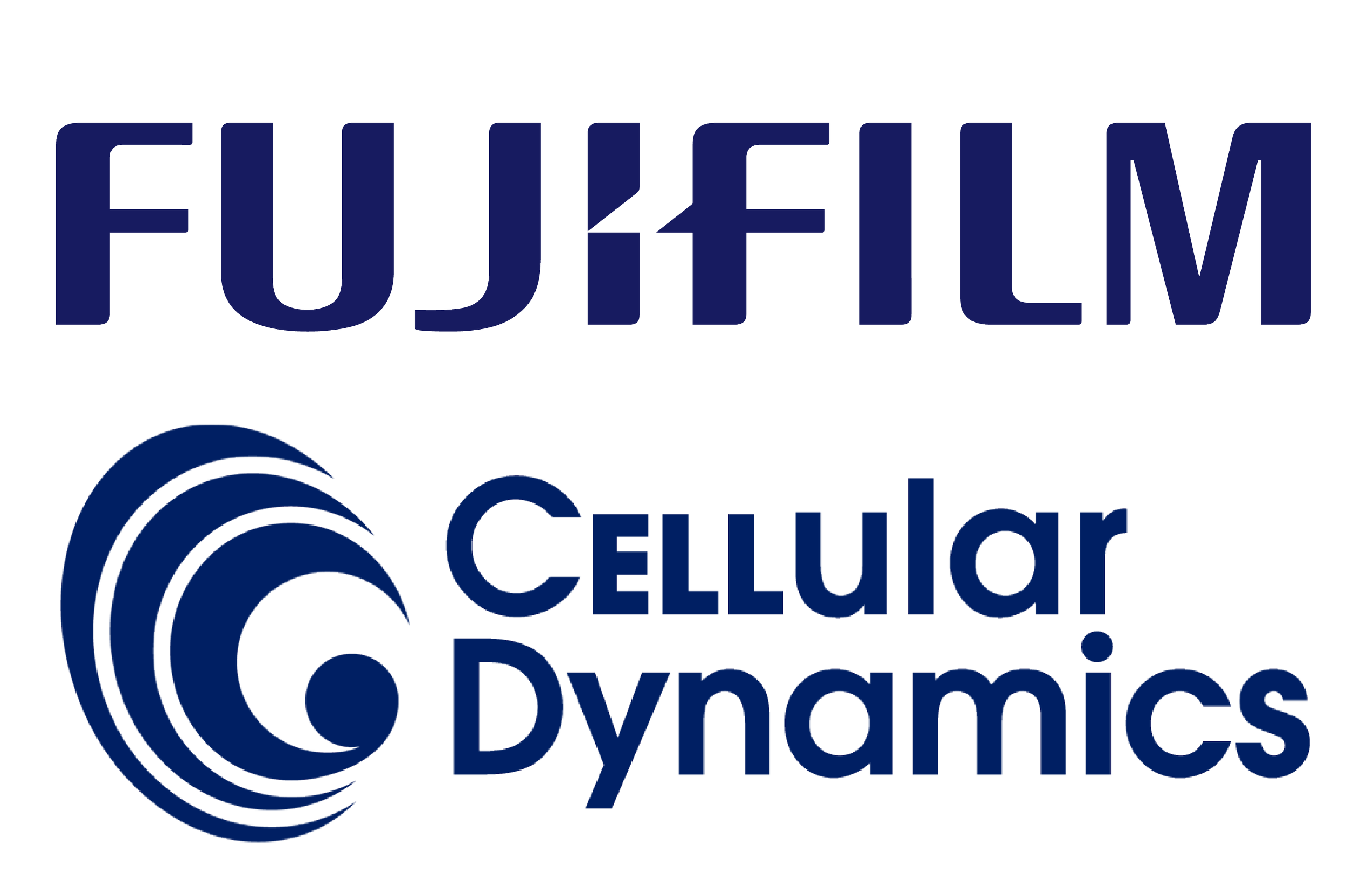 Fujifilm logo with the words Cellular Dynamics and a circular wave design.