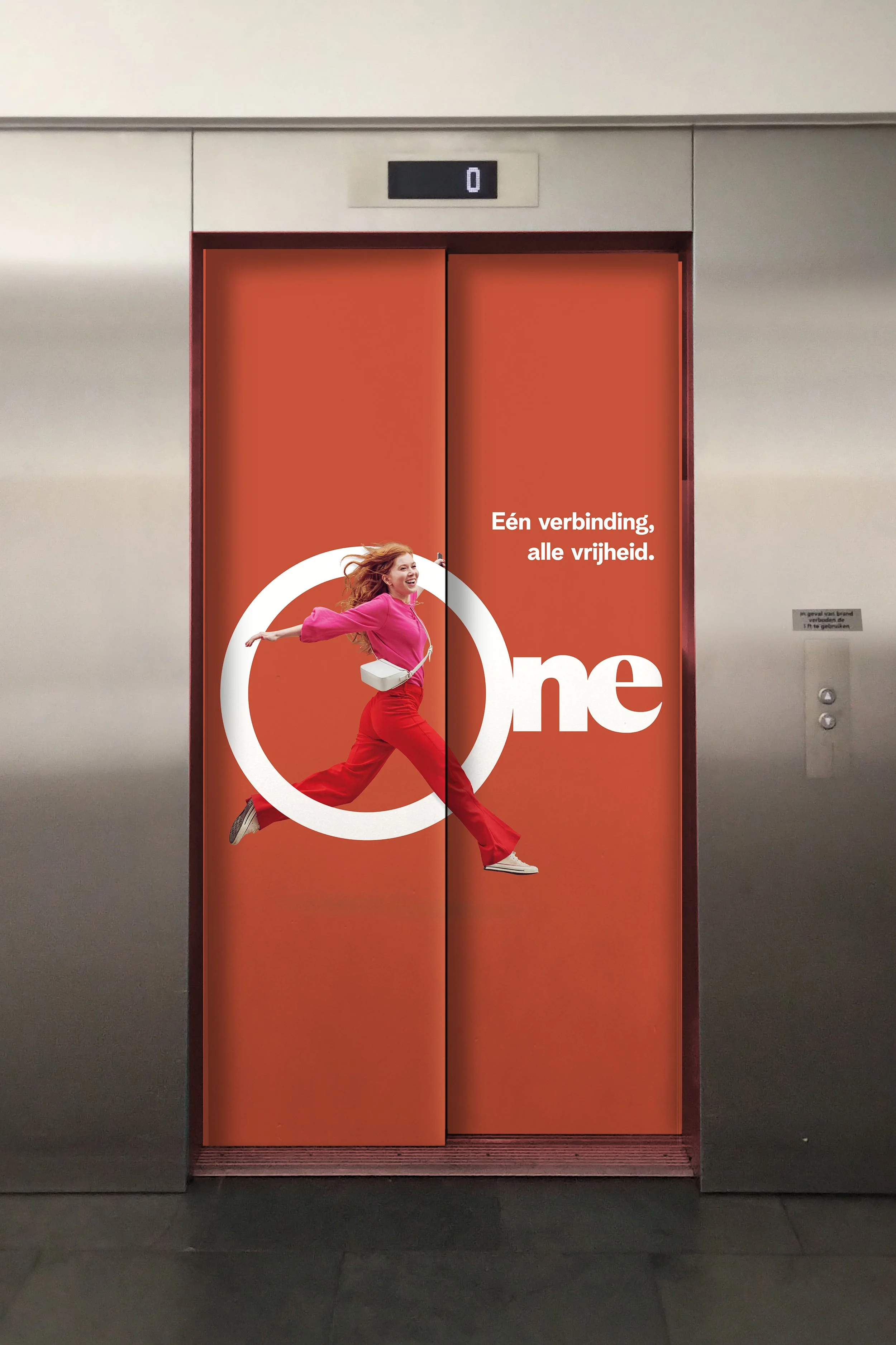 Telenet Mechelen One Connection Total Freedom campaign elevator sticker covering