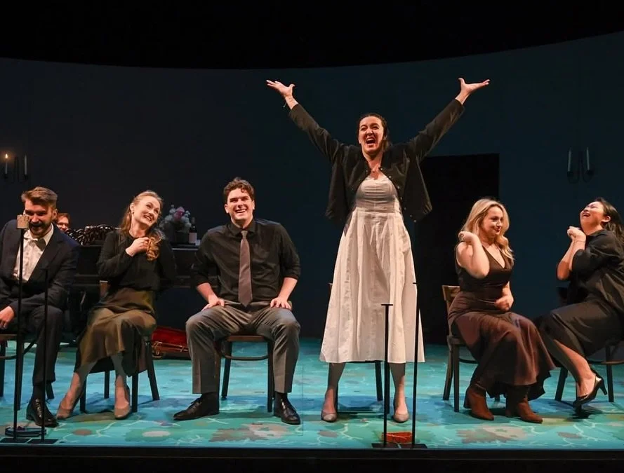 Opera 5, named the next Company-in-Residence at the Canadian Opera Company, is introduced with photos of team members Rachel Krehm, Jessica Derventzis, Evan Mitchell, and Jaclyn Grossman. Logos of the Canadian Opera Company and Opera 5 are included.