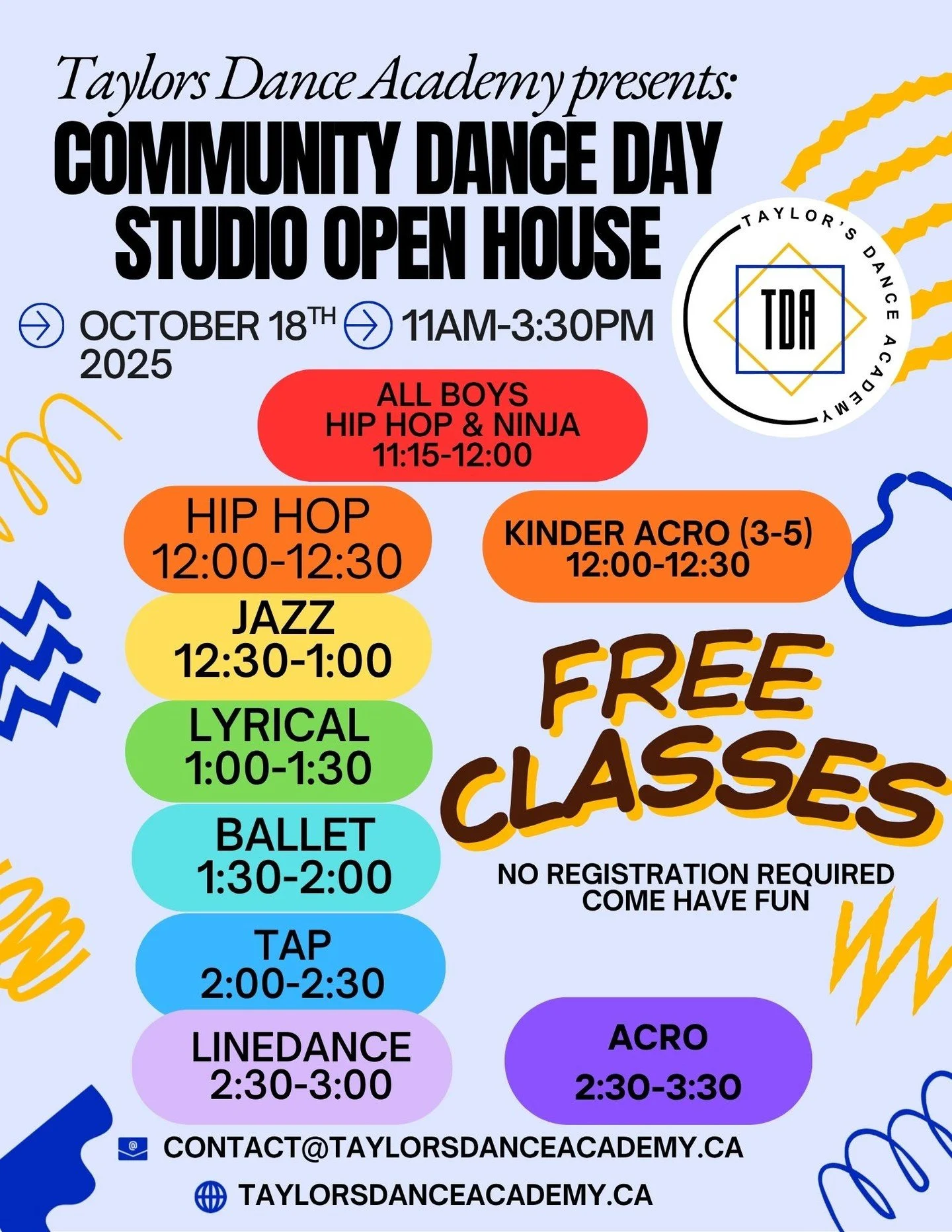 This Saturday is our annual Community Dance Day! 
.
We can't WAIT!! Come dance with us for FREE, no catch, just opening our doors to the community to share our love for dance and have some fun while we're at it!
.
This is also a perfect chance to mee