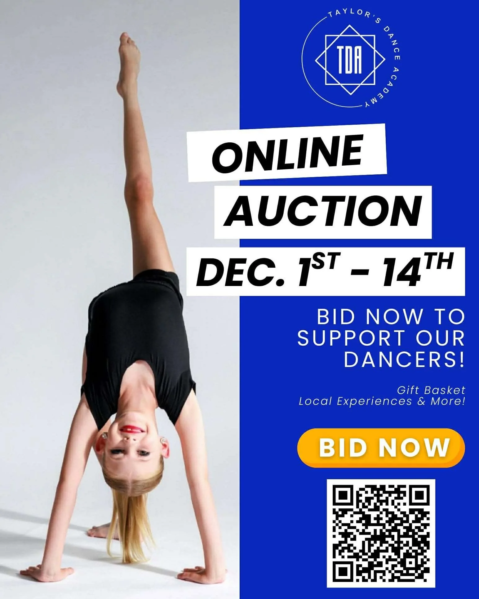 Chatham-Kent, we need your help! 💙💜
Our competitive dancers at Taylor&rsquo;s Dance Academy are fundraising for competitions, costumes, and travel &mdash; and YOU can make a difference!
Your bid helps our dancers take the stage. Don&rsquo;t miss ou