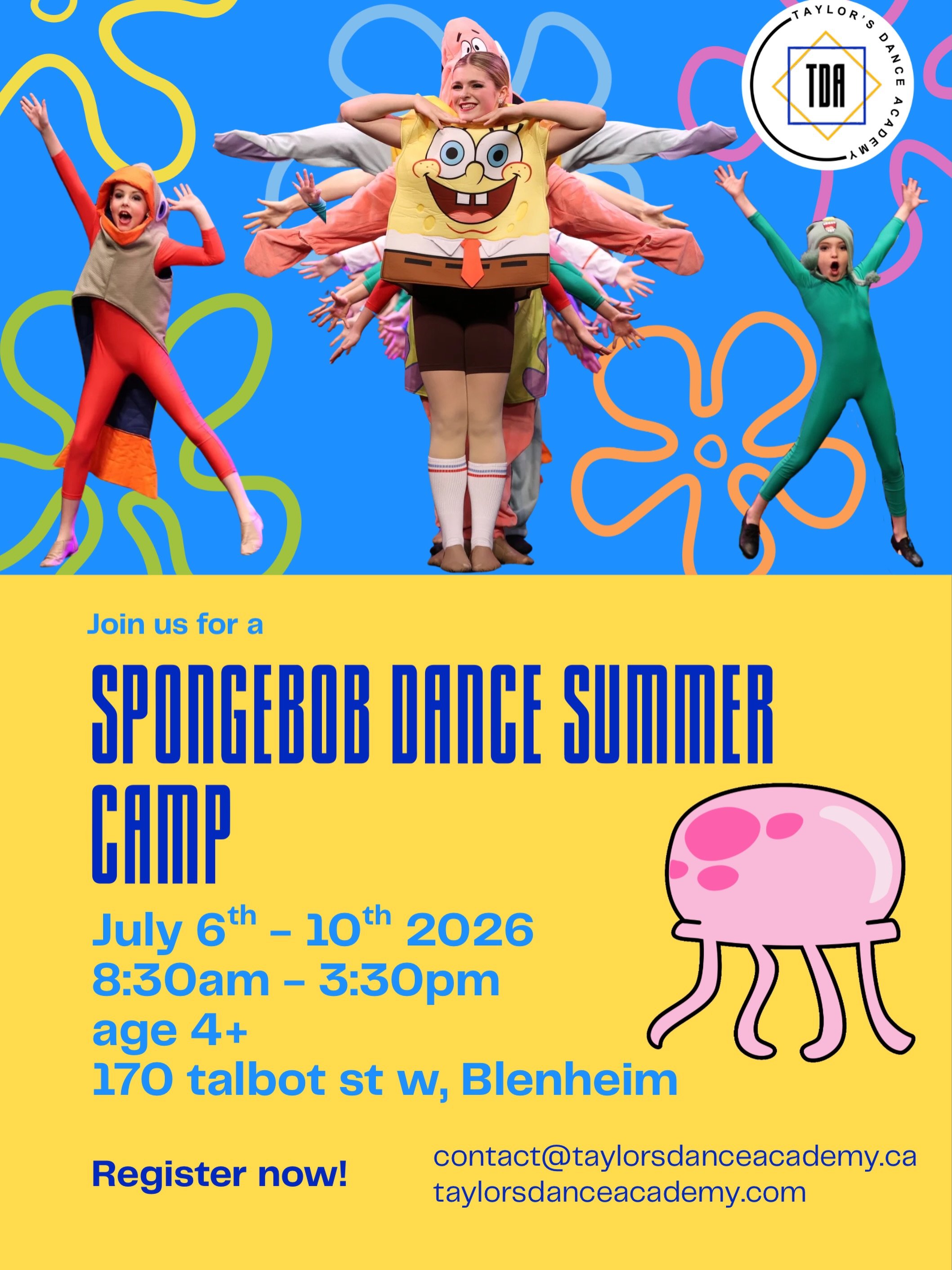 Who lives in a pineapple and loves to dance?🍍💃🏻
Join us for our first dance camp of the summer &mdash; SpongeBob theme! Get ready for a week full of dancing, games, music, and crafts! 💛

🗓️July 6th to 10th 2026
⏰8:30AM-3:30PM
📍170 Talbot st w, 