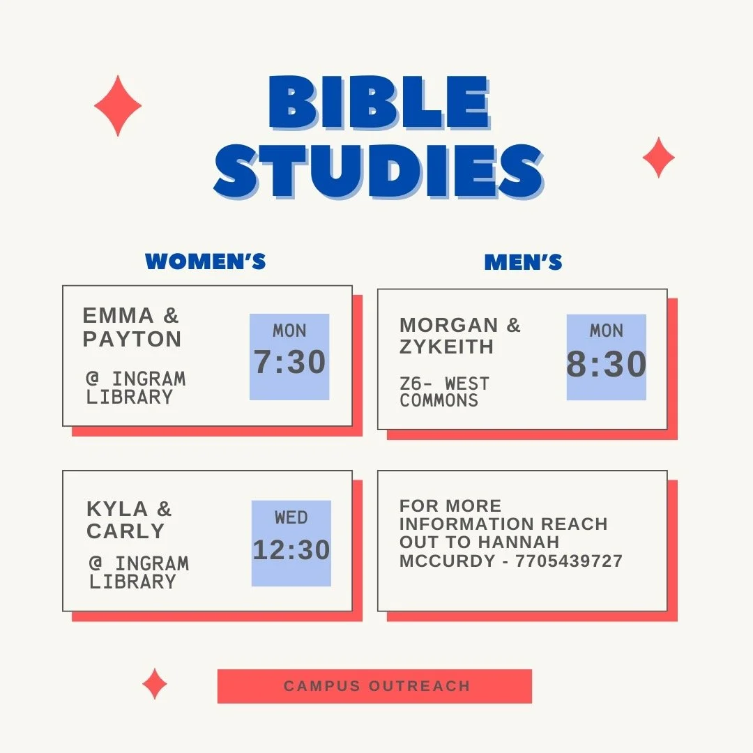 in case you missed it last night! we are starting bible studies October 7th! it will be a great time to grow deeper relationships with others and God. Reach out to them if you plan on coming!