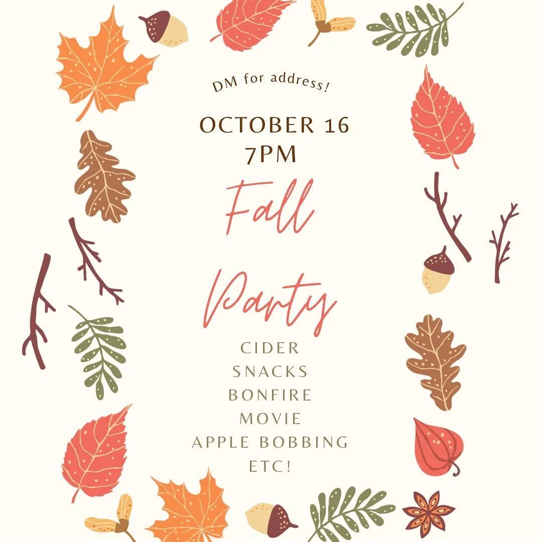 Mark your calendars! Fall party happening THIS Wednesday at 7pm! Dm us for the address, all are welcome 🍁