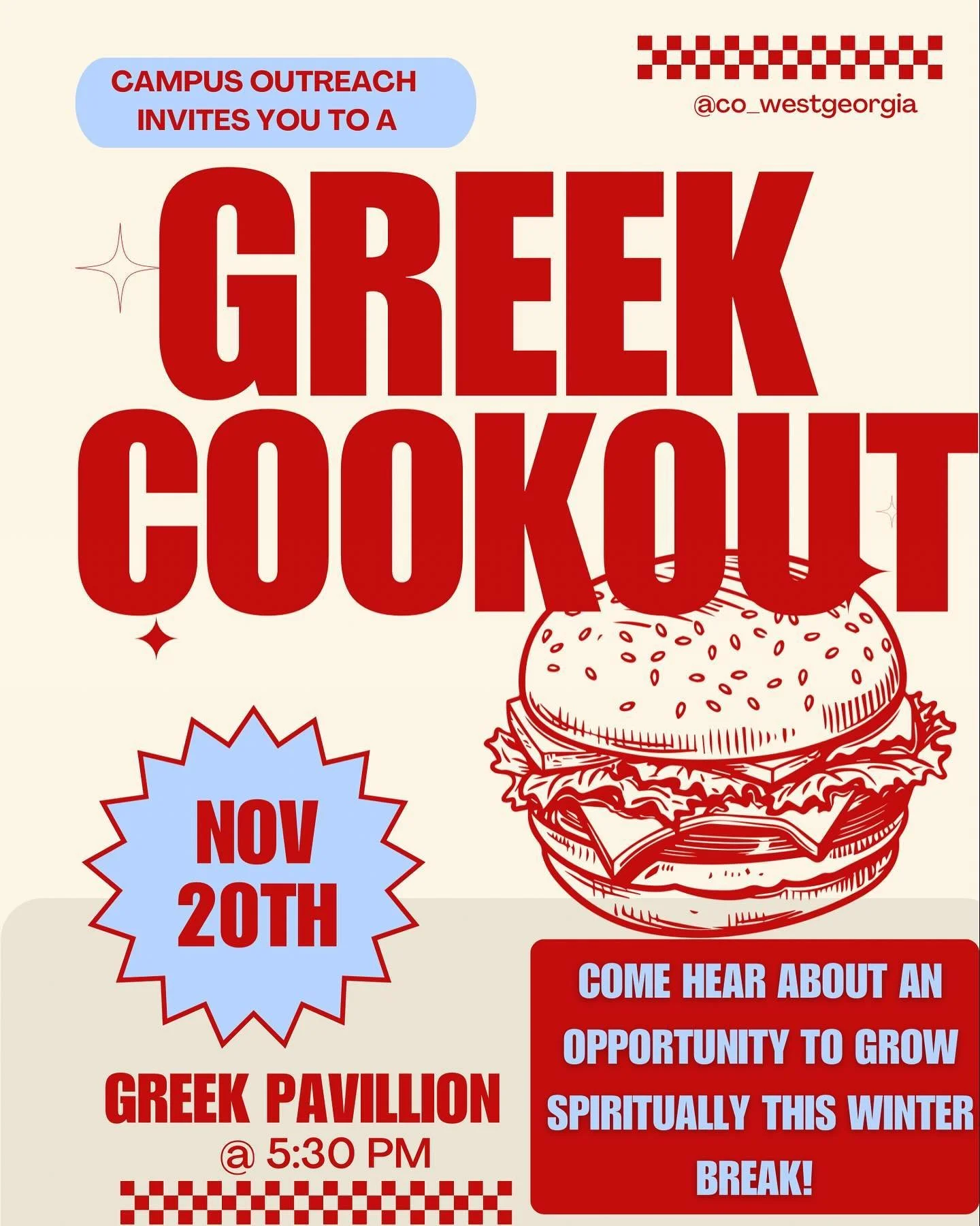 ALL OUR GREEK VILLAGE FRIENDS! 
we are hosting a cookout &amp; a time to connect on Wednesday, November 20th, @ 5:30 PM at the greek pavilion ! Free food is provided, we will also have a time for Alumni like @josh_mckown KA, &amp; @abbeygmason Phi Mu