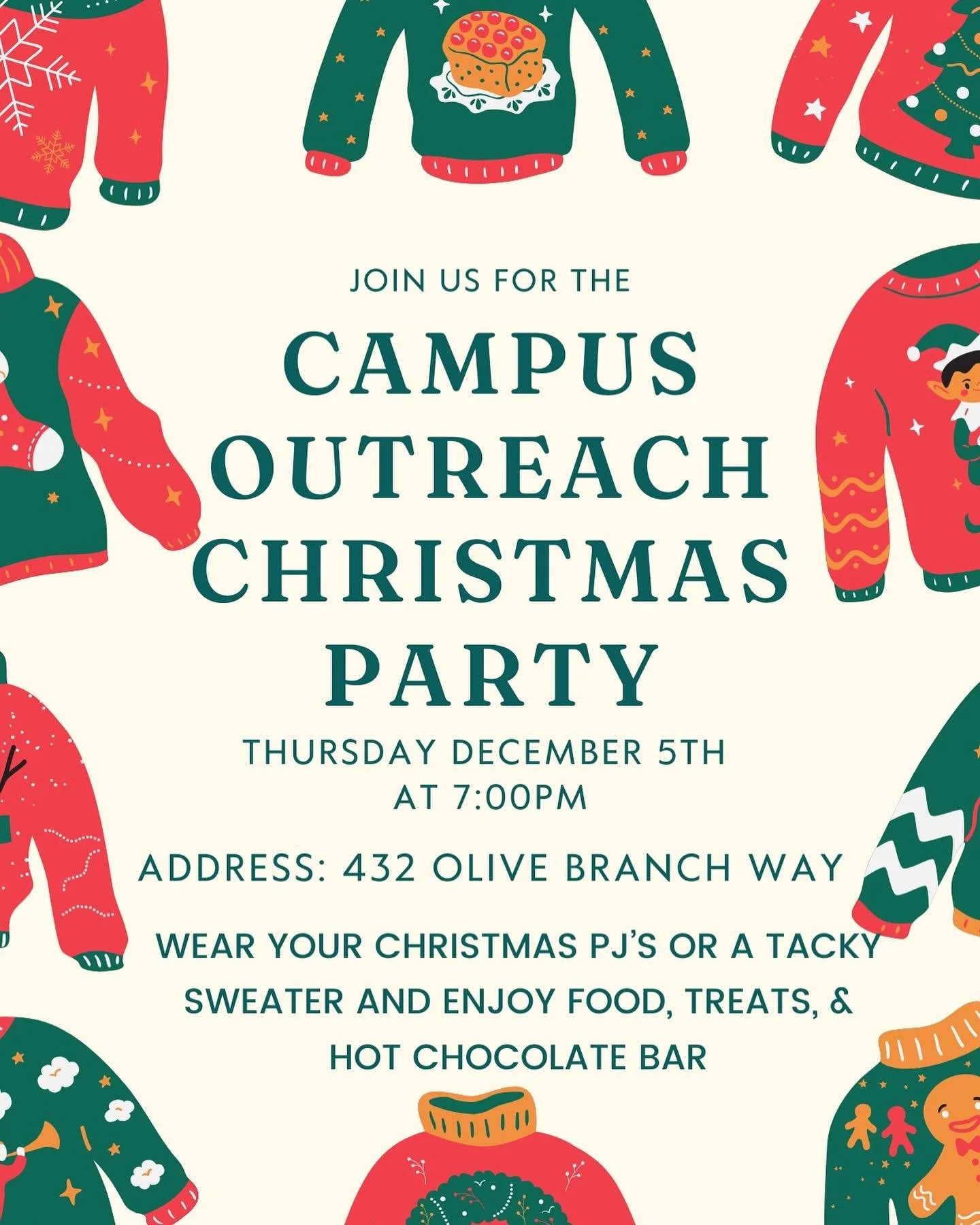 Our Annual CO Christmas Party is this Thursday !! Food and fun! We will have a white elephant gift swap ($20 limit) bring a gift to play! Wear your best Christmas PJs or tacky Christmas sweater!