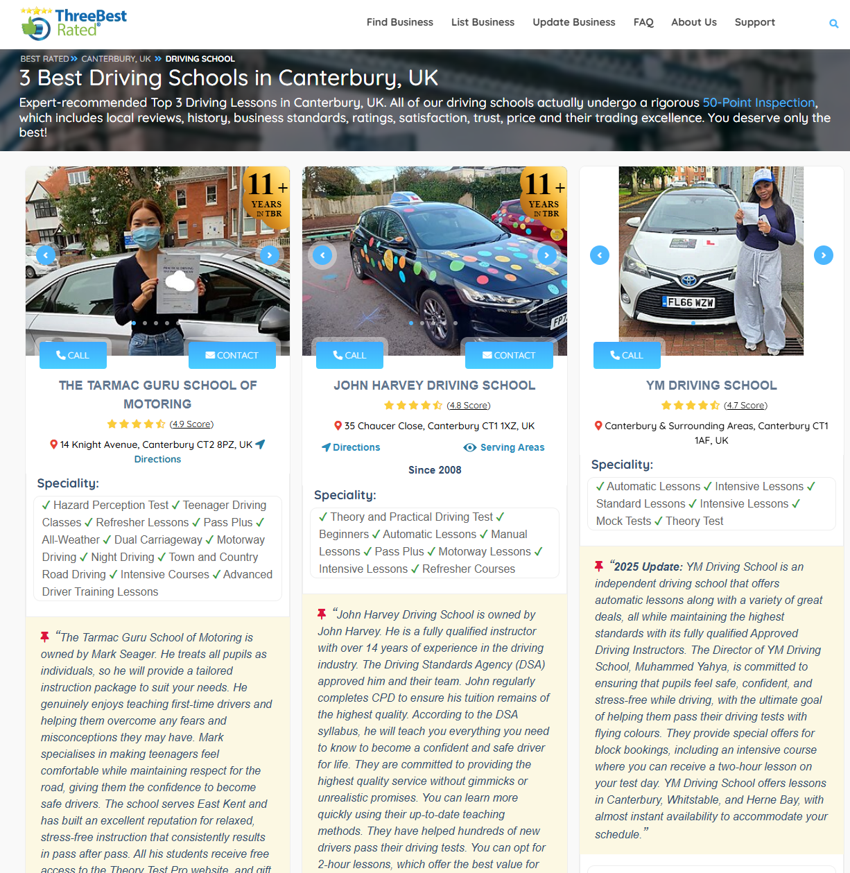 Showing top 3 Driving Schools in Canterbury. Including YM Driving School in the number 3 position.