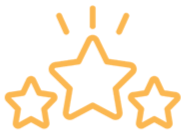 Three outlined stars with radiant lines above the center star