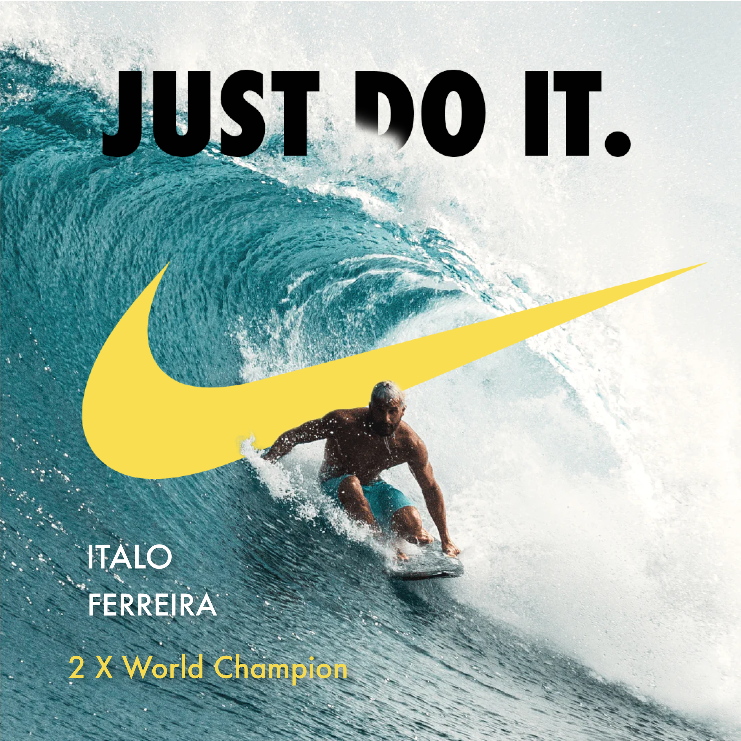 Nike brochure, Italo Ferreira pg. With Nike logo and slogan.