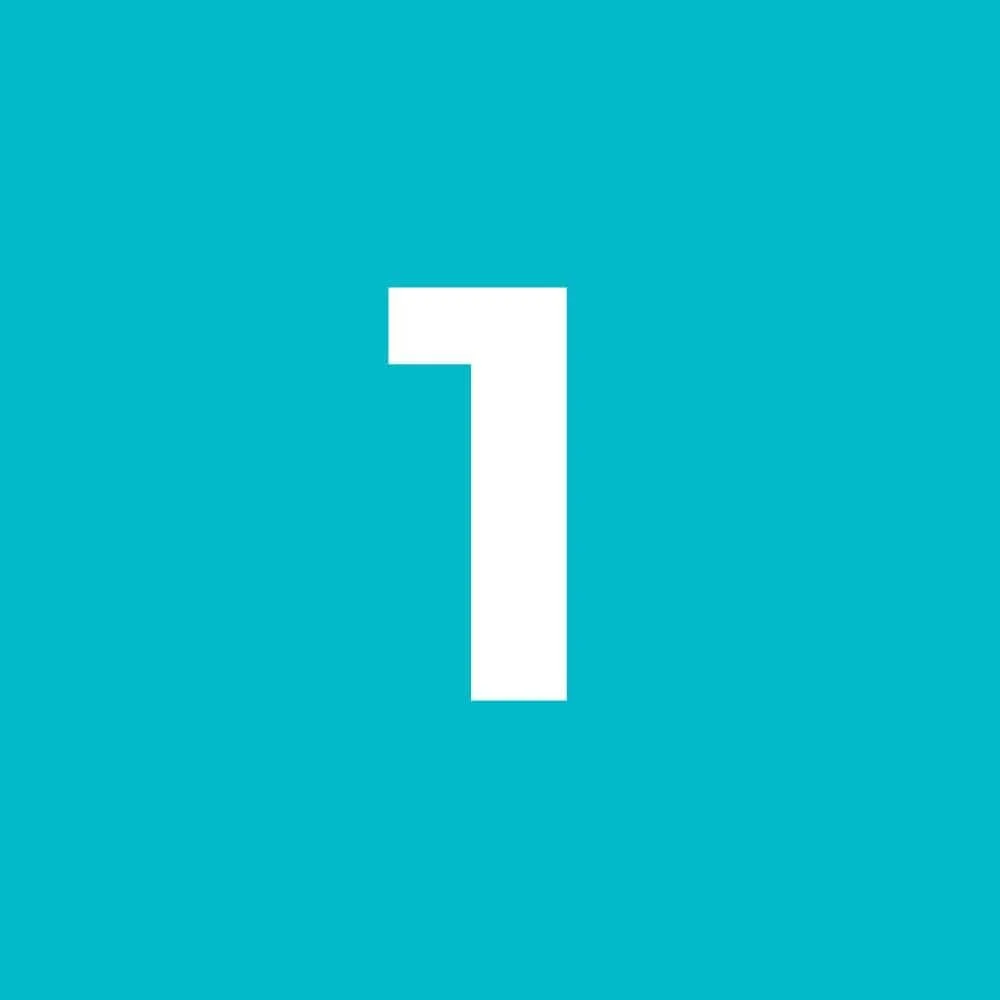 A white number 1 on a blue background.