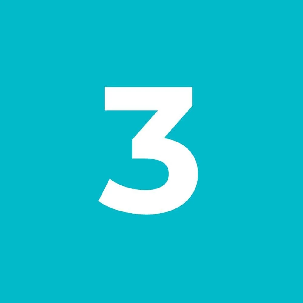 Number three displayed in white text on a blue background.