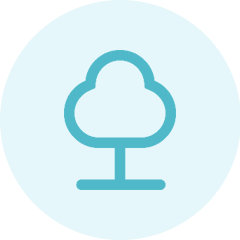 Simple blue outline of a tree inside a light blue circle on a white background.