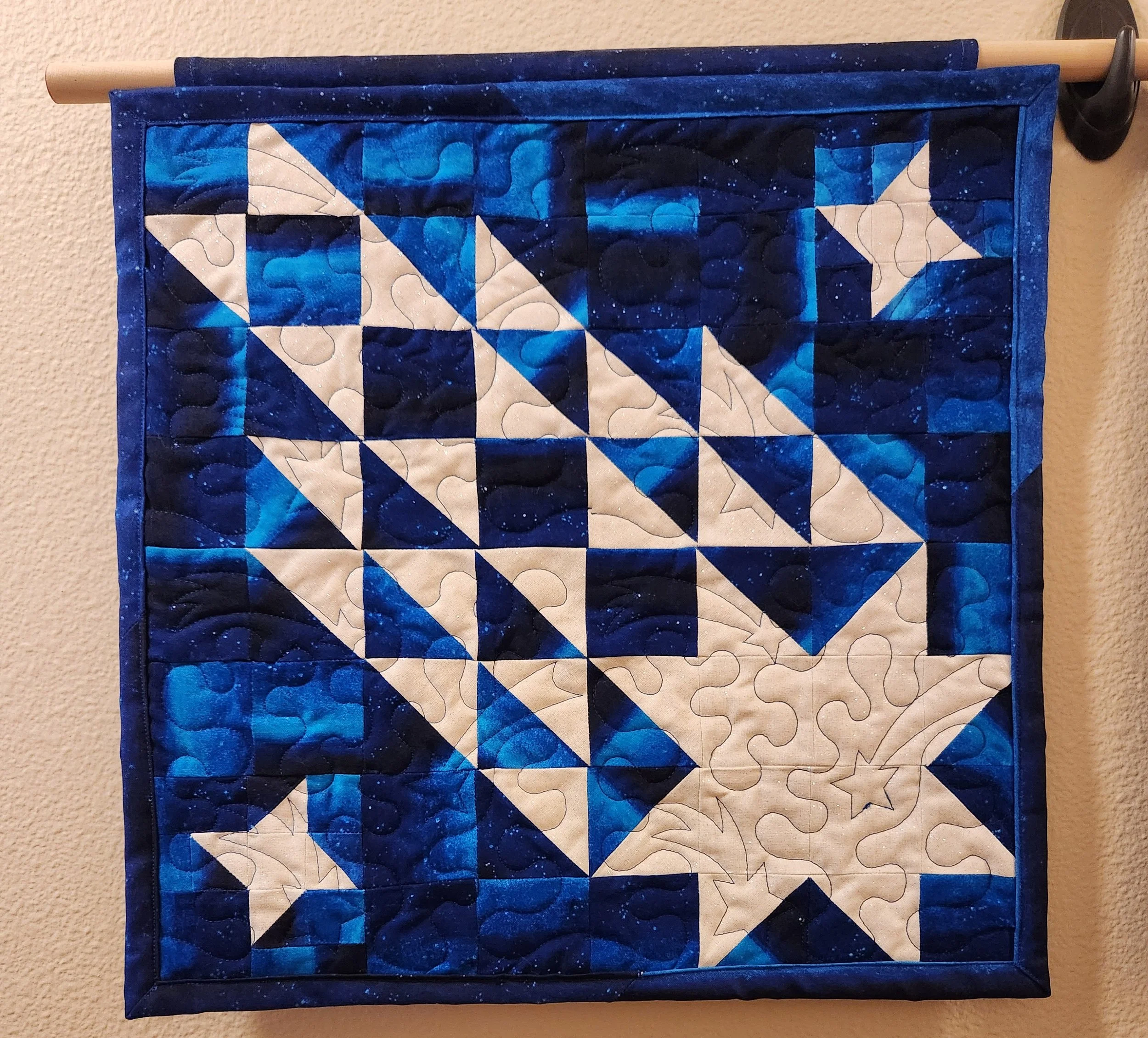Blue Shooting Star Quilted Wall Hanging