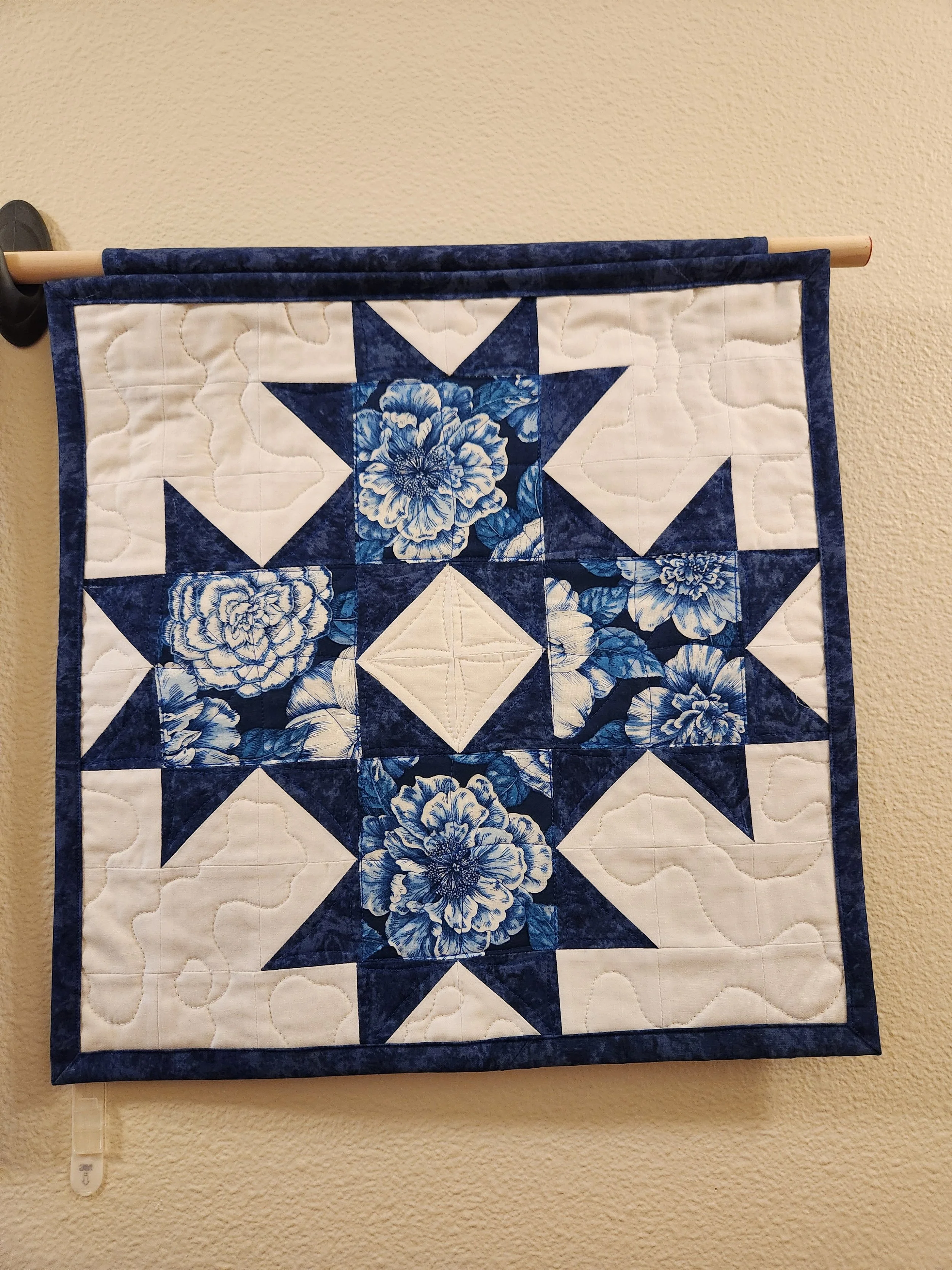 Elegant 4-Star Blue Quilted Wall Hanging