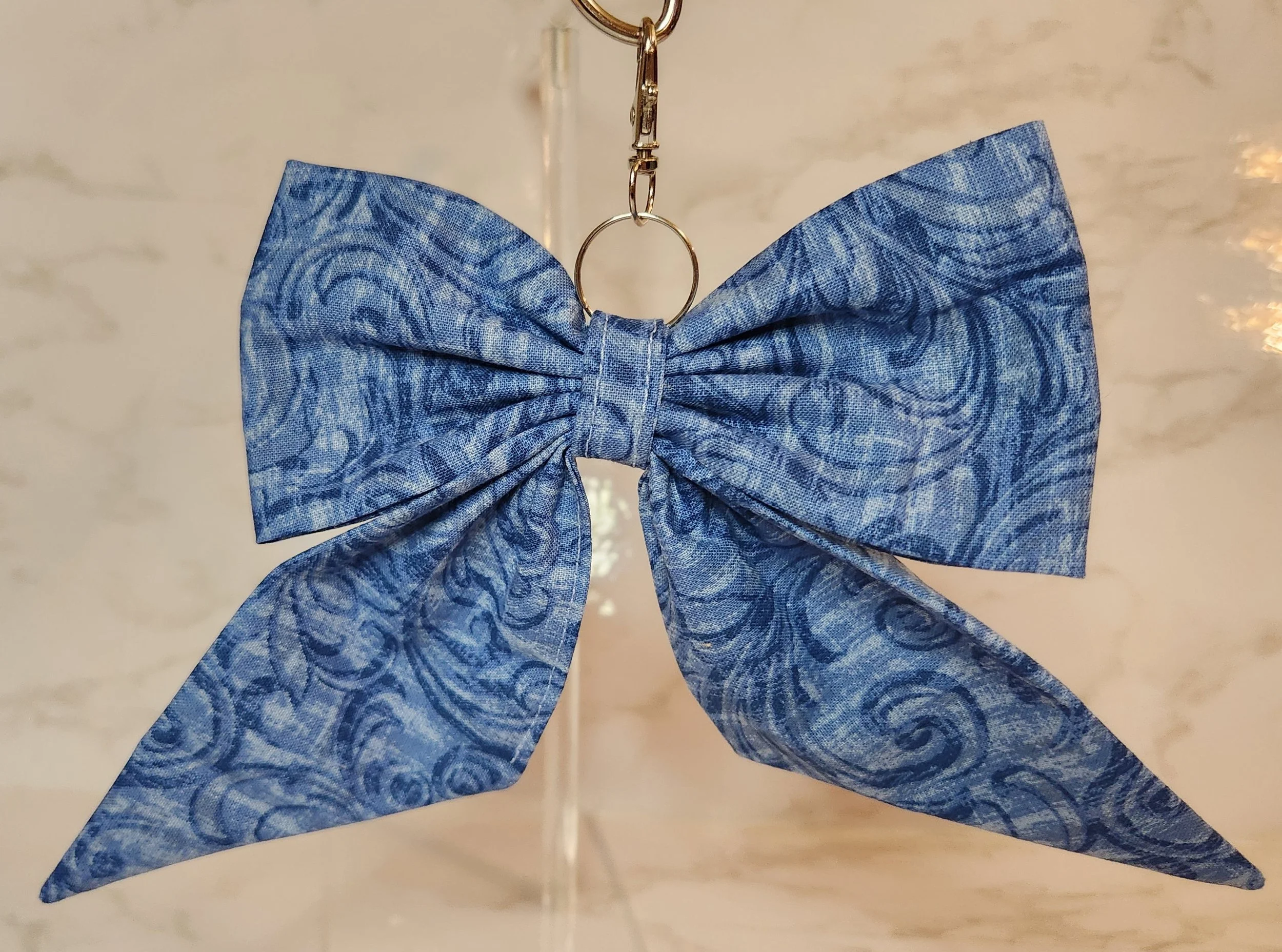 Handcrafted Blue Swirl Fabric Bow