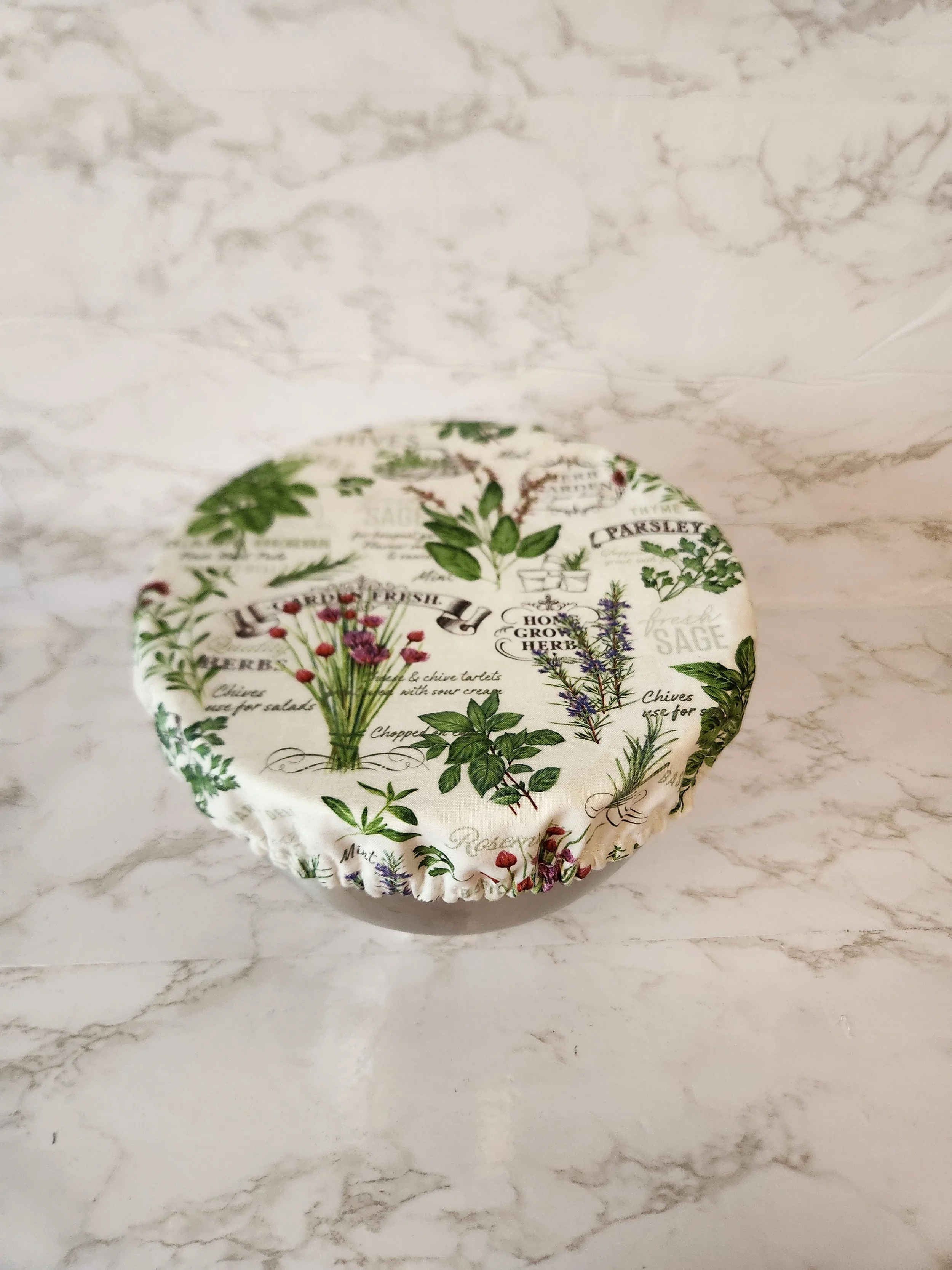 Herb-Themed Reversible Cotton Bowl Cover
