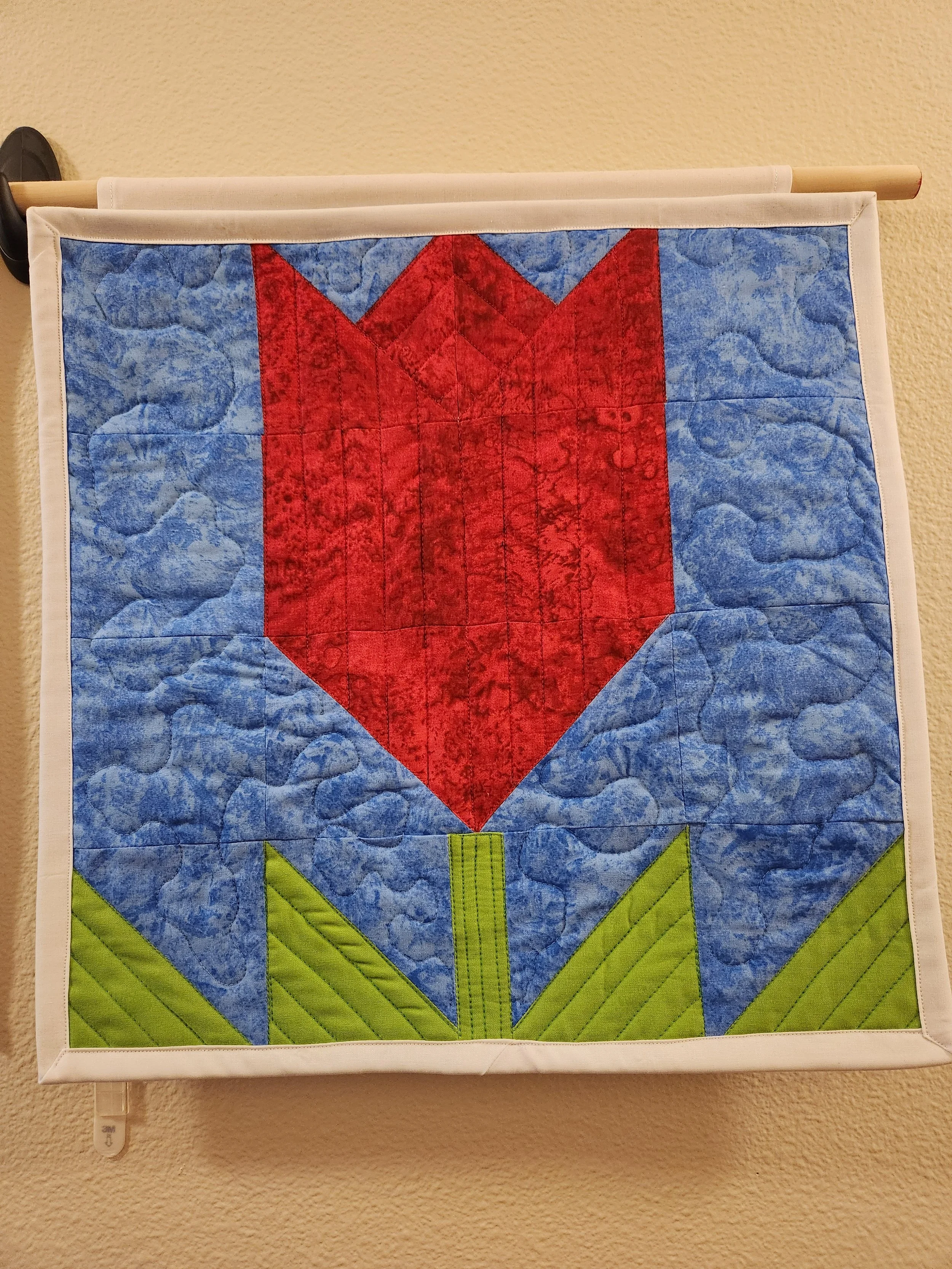 Red Tulip Quilted Wall Hanging with Rod
