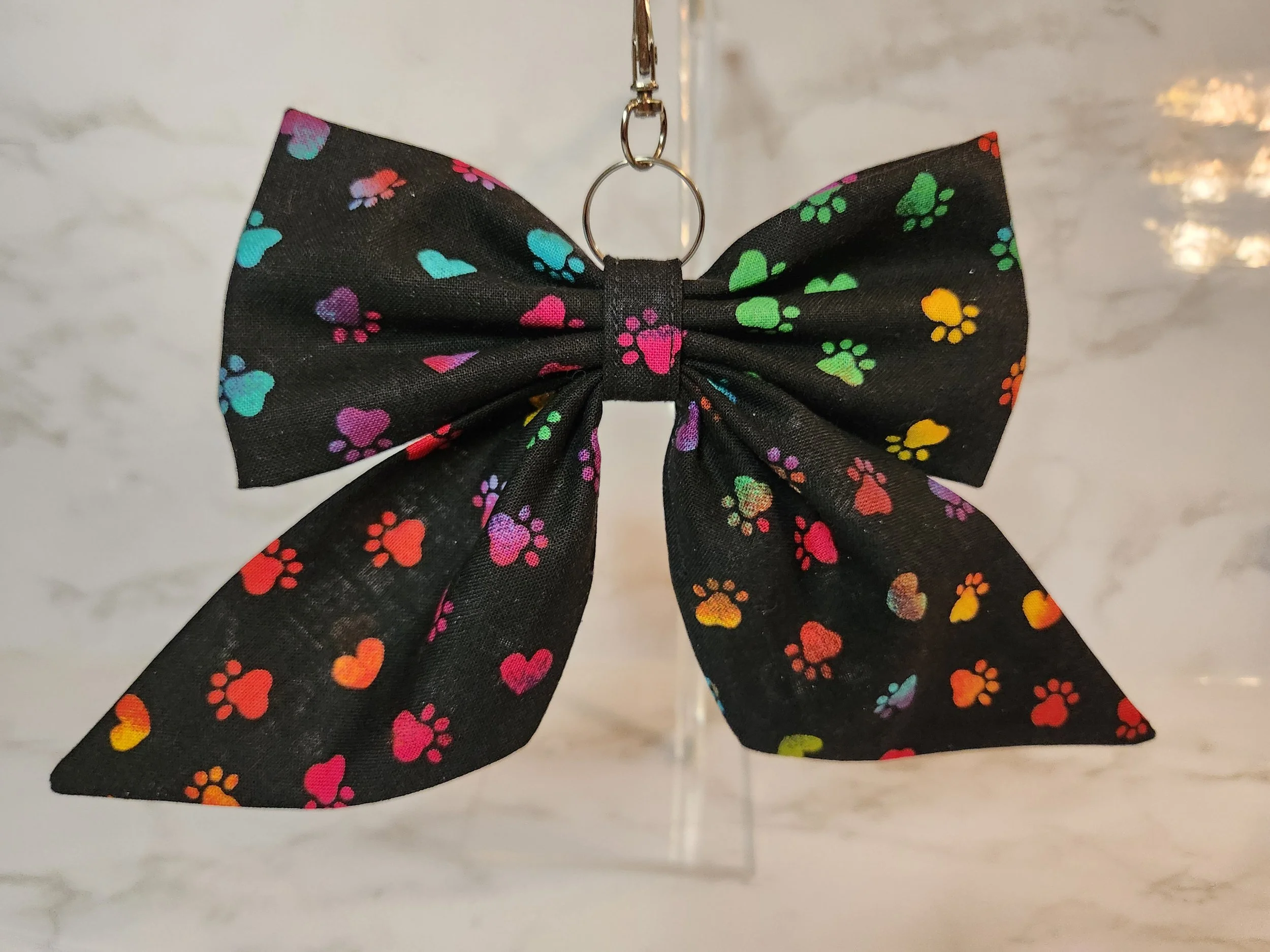 Rainbow Paws & Hearts Bow
