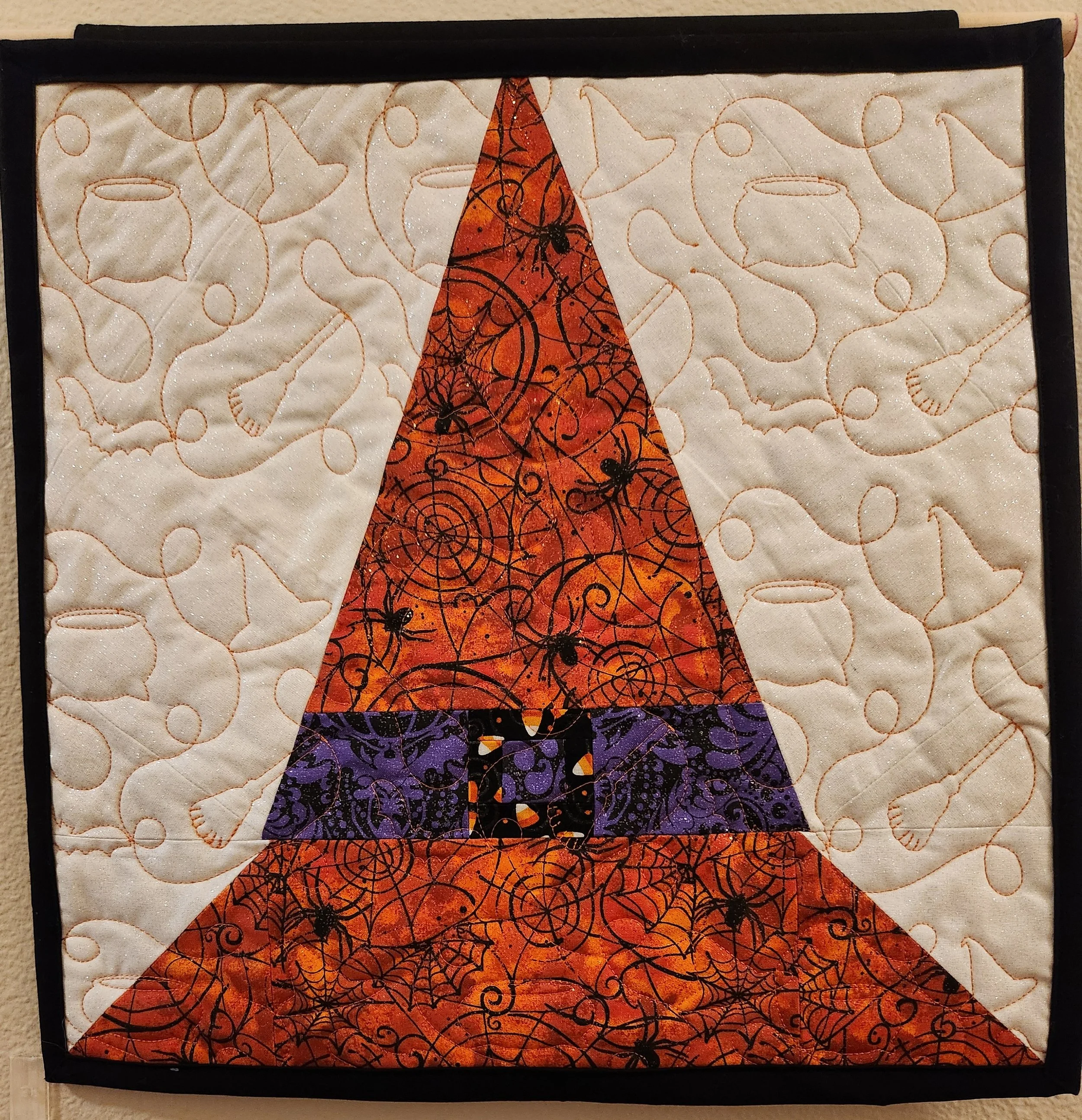 Orange Witch's Hat Quilted Wall Hanging