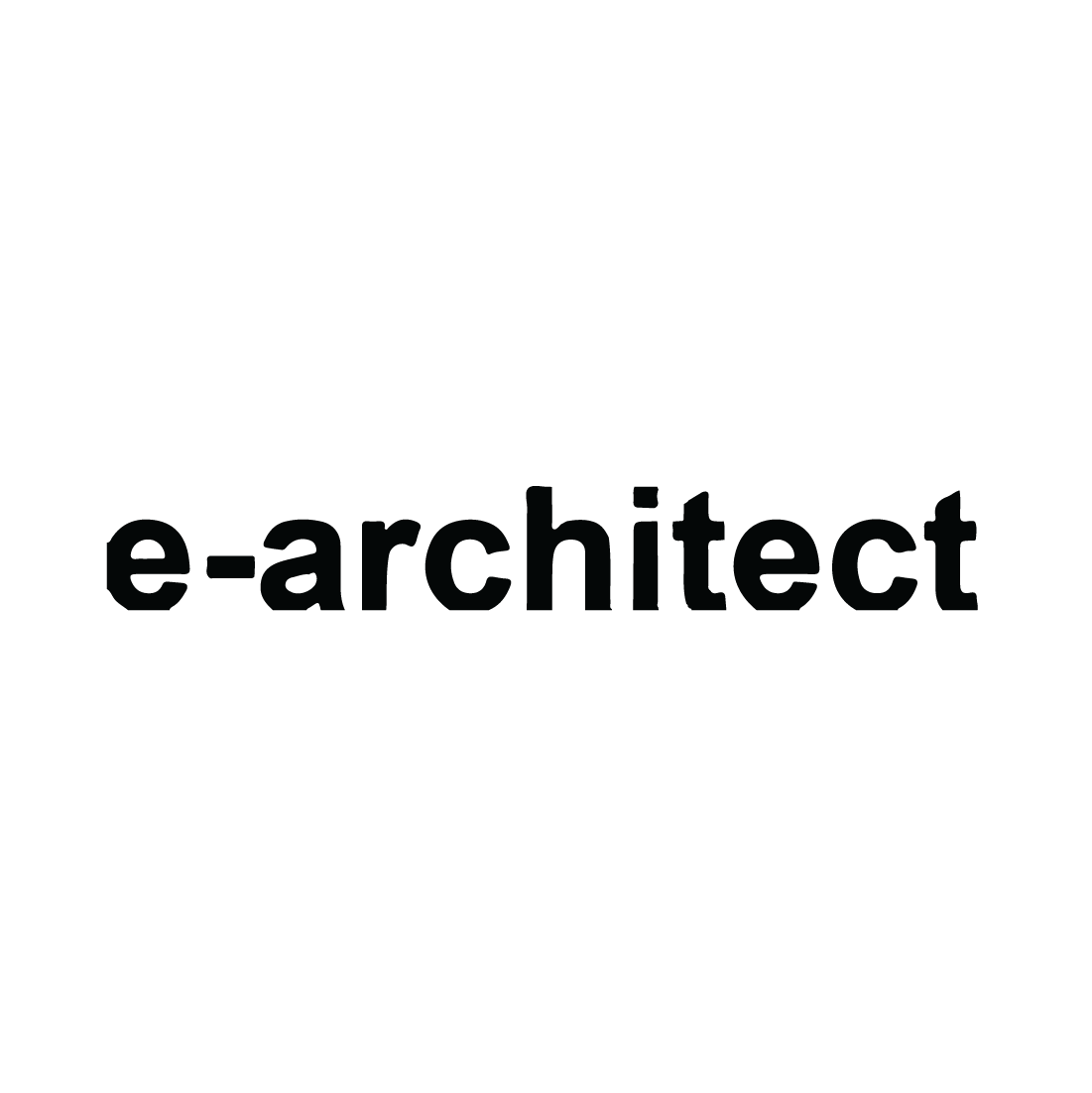 Black background with a white geometric house icon and the text 'e-architect' beneath it.