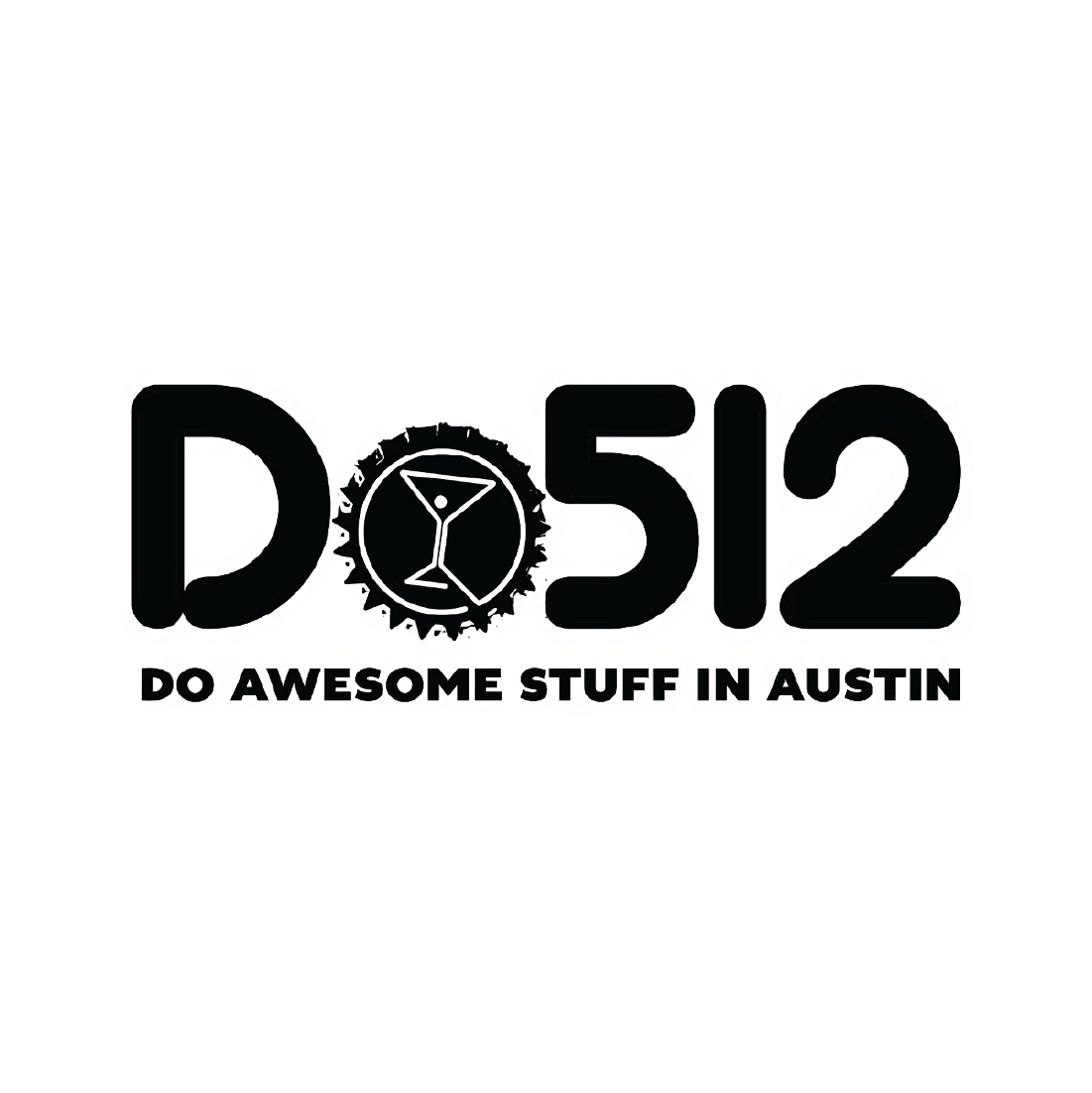 Logo for D052, a beer brand, featuring a martini glass inside a gear, with the tagline "Do Awesome Stuff in Austin".