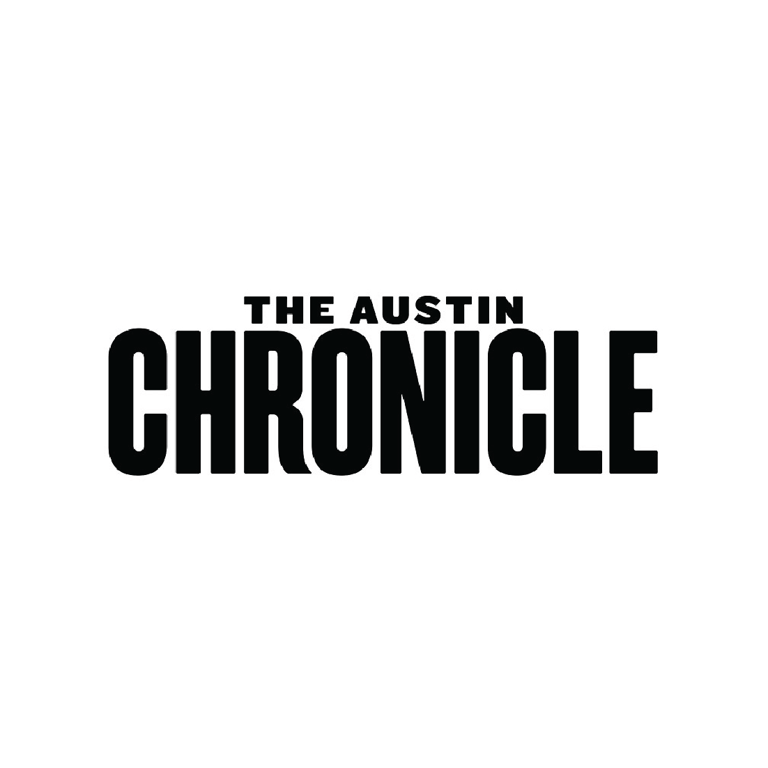 Black and white graphic with the text "The Austin Chronicle" in large white font, with "The Austin" in smaller font above it, on a black background.