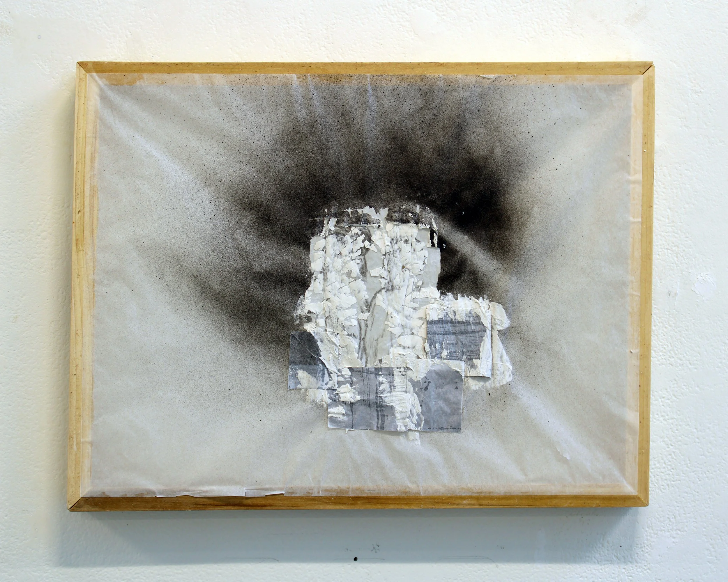Memory Series, 2024, joint compound, charcoal, spray paint, on tracing paper