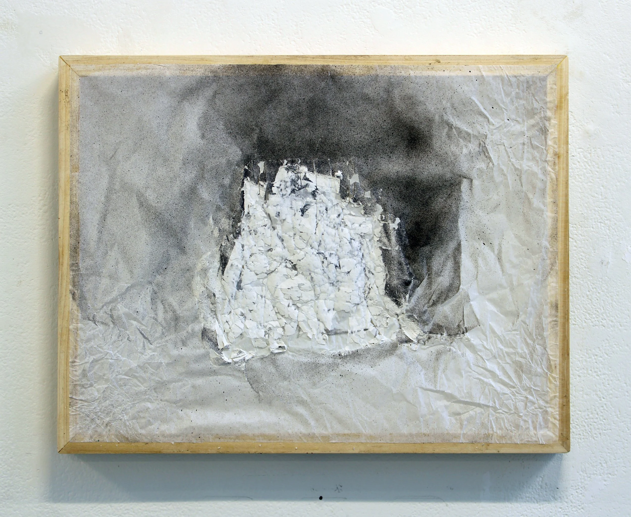 Memory Series, 2024, joint compound, charcoal, spray paint, on tracing paper