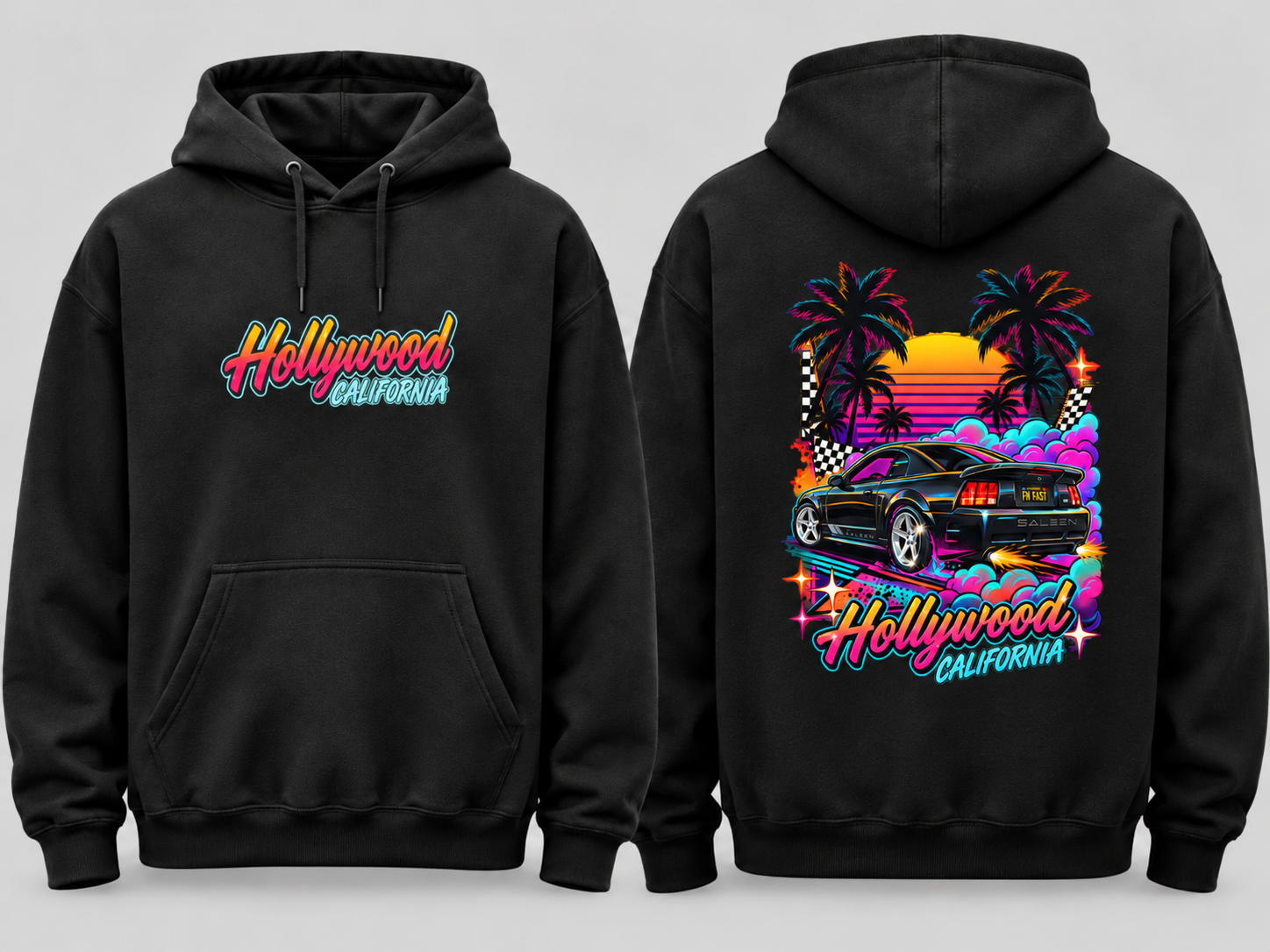 Pound Black Hoodie Mustang Premium Graphic Hollywood California Pullover Heavyweight