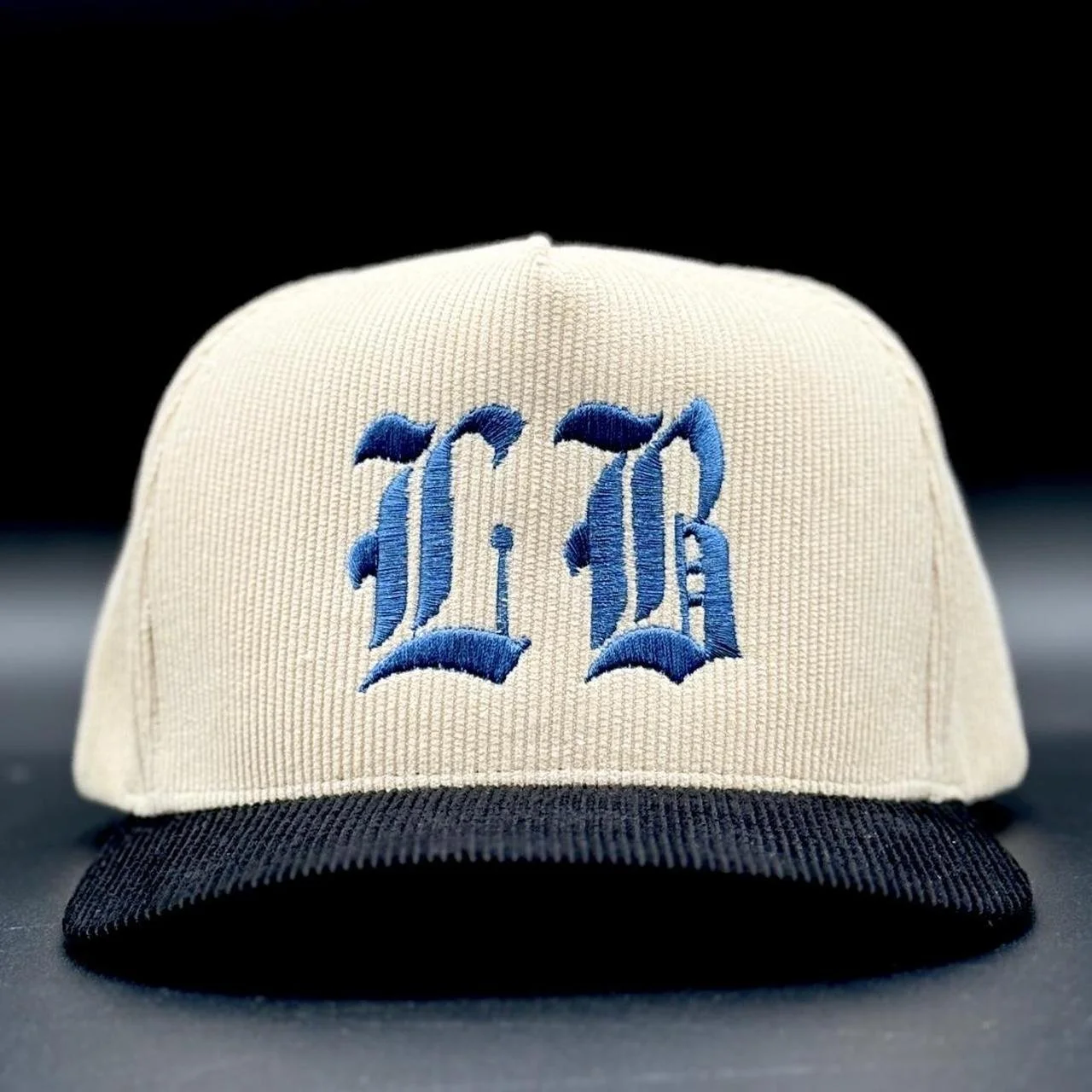 POUND Hat Long Beach OLD ENGLISH Cream Snapback Corduroy Cap LB Headwear Hip hop Gift