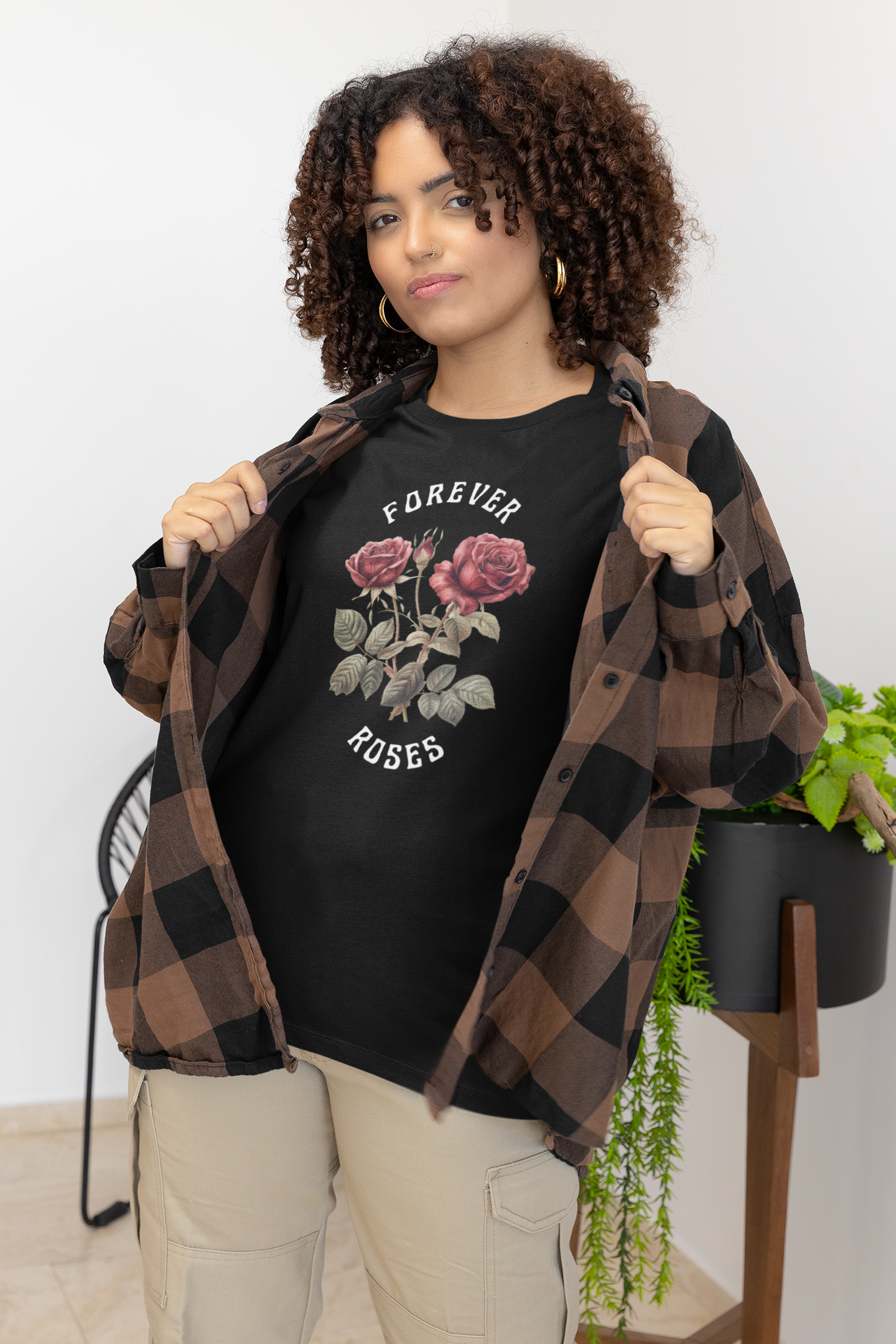 POUND Graphic Unisex Tee Red Forever Roses T-Shirt Relax Fit Tee