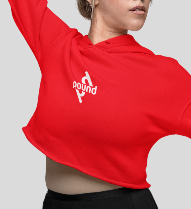 POUND Cropped Hoodie Sport Red Hooded Lightweight Sweatshirt