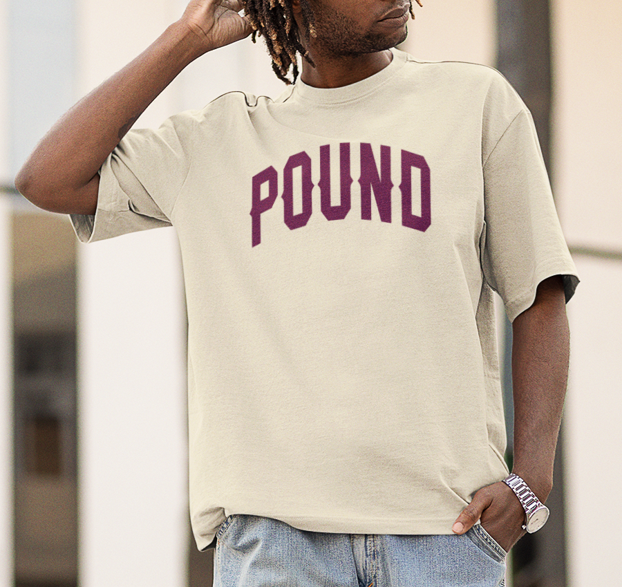  oversized heavyweight 100% cotton tee. Made by Pound a Navy Blue high-infused print is crisp and fashion on a high-end level, Los Angeles Designed and assembled.