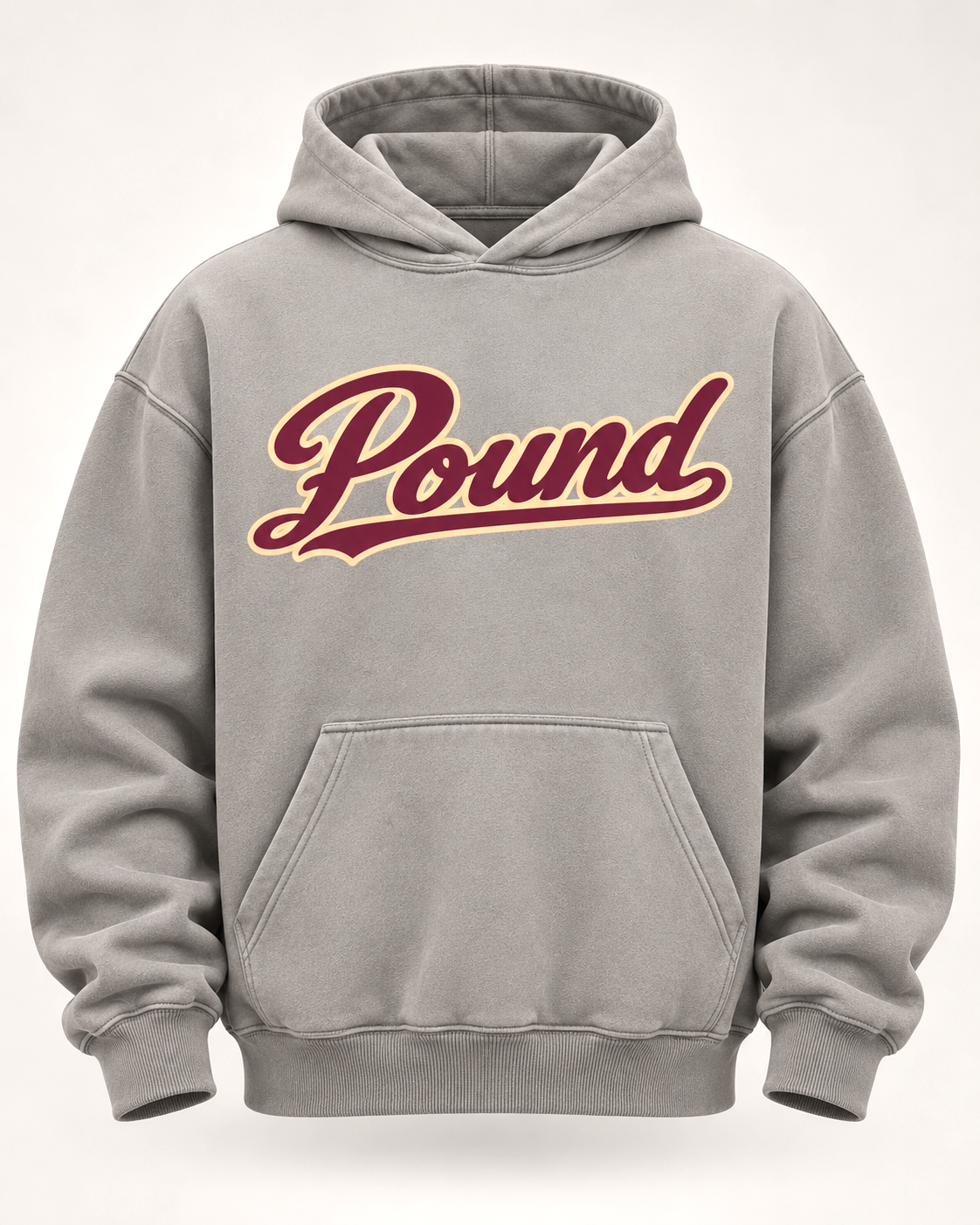 POUND Script Fashion Hoodie Light gray heavyweight fabric.  Cotton Blend for breathable comfort for all day wear.