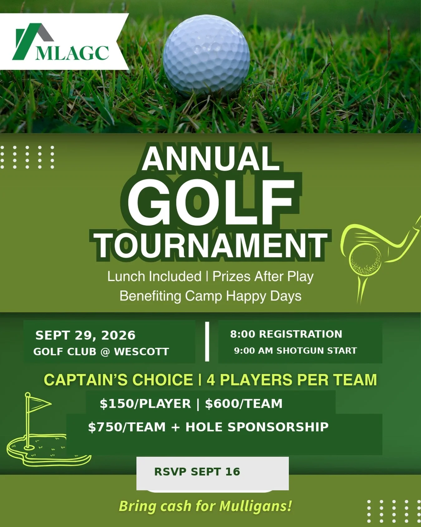 TUESDAY SEPTEMBER 29th! Join us for our annual golf tournament! Link to tickets is in our bio.