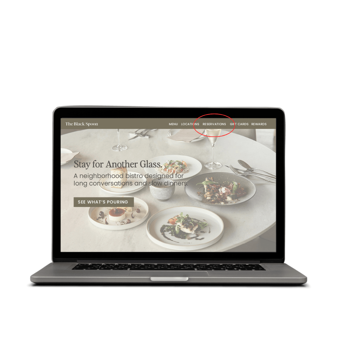 Restaurant website navigation showing a persistent reservations link in the header menu