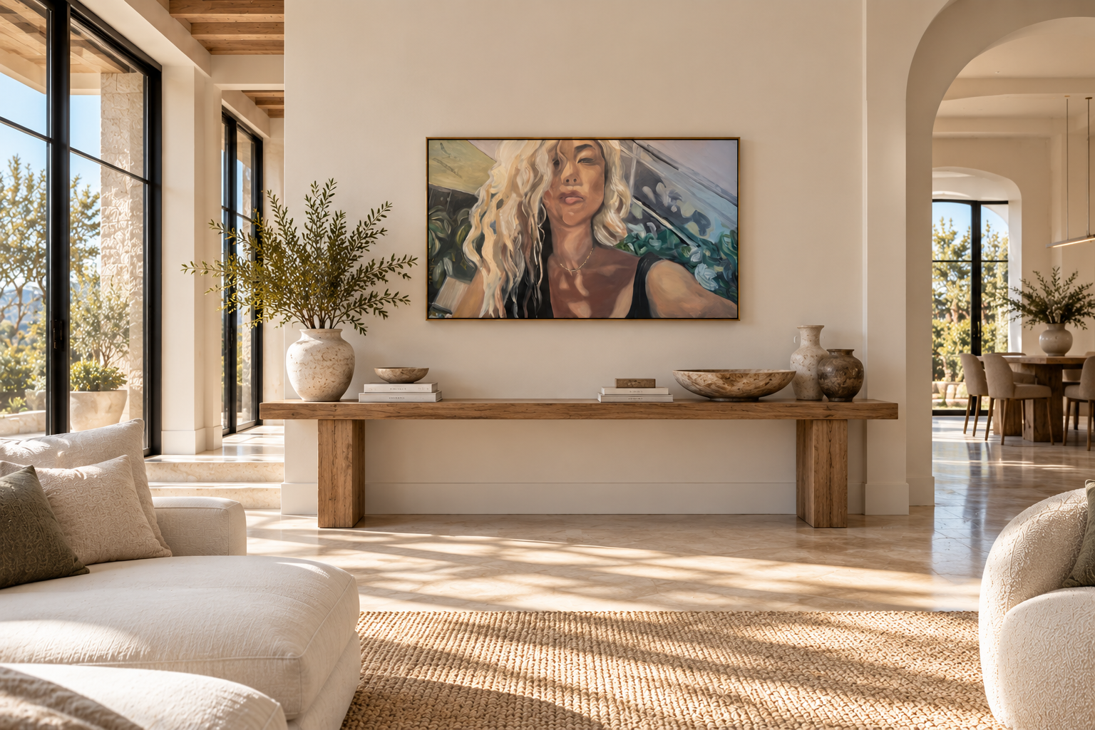 Sunlit Mediterranean Interior with Portrait.png