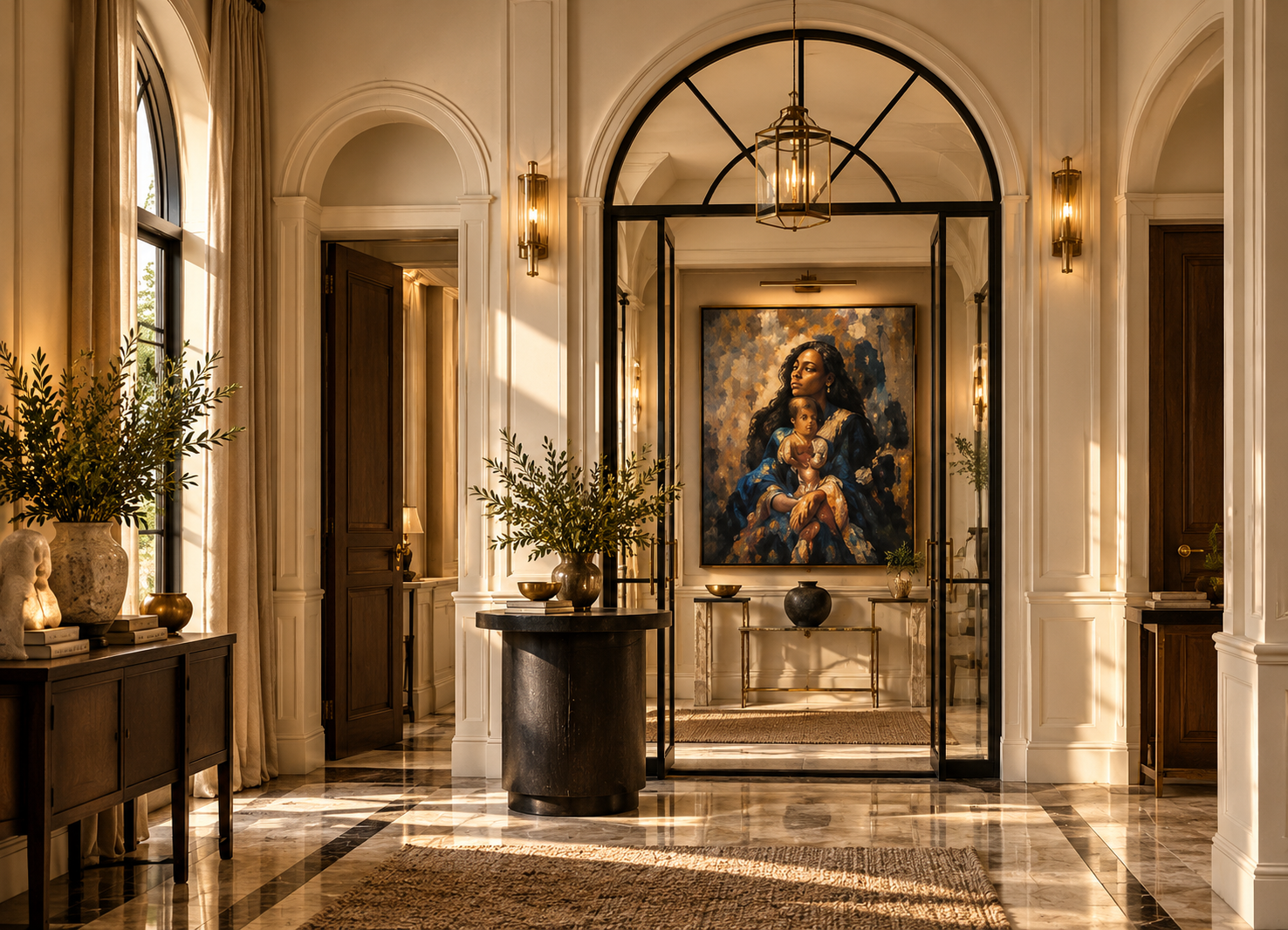 Luxury Arched Foyer with Mother-and-Child Portrait.png