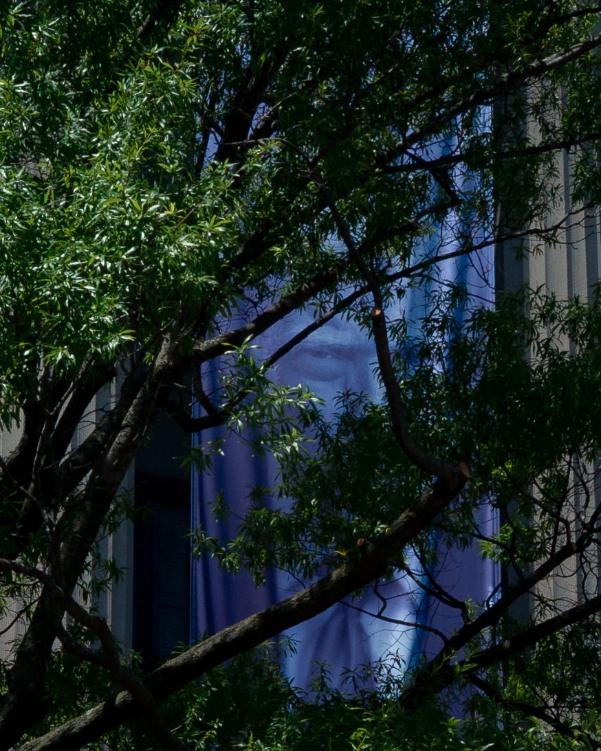 President Donald Trump hangs a banner featuring his likeness outside the U.S. Department of Justice building in Washington, D.C.