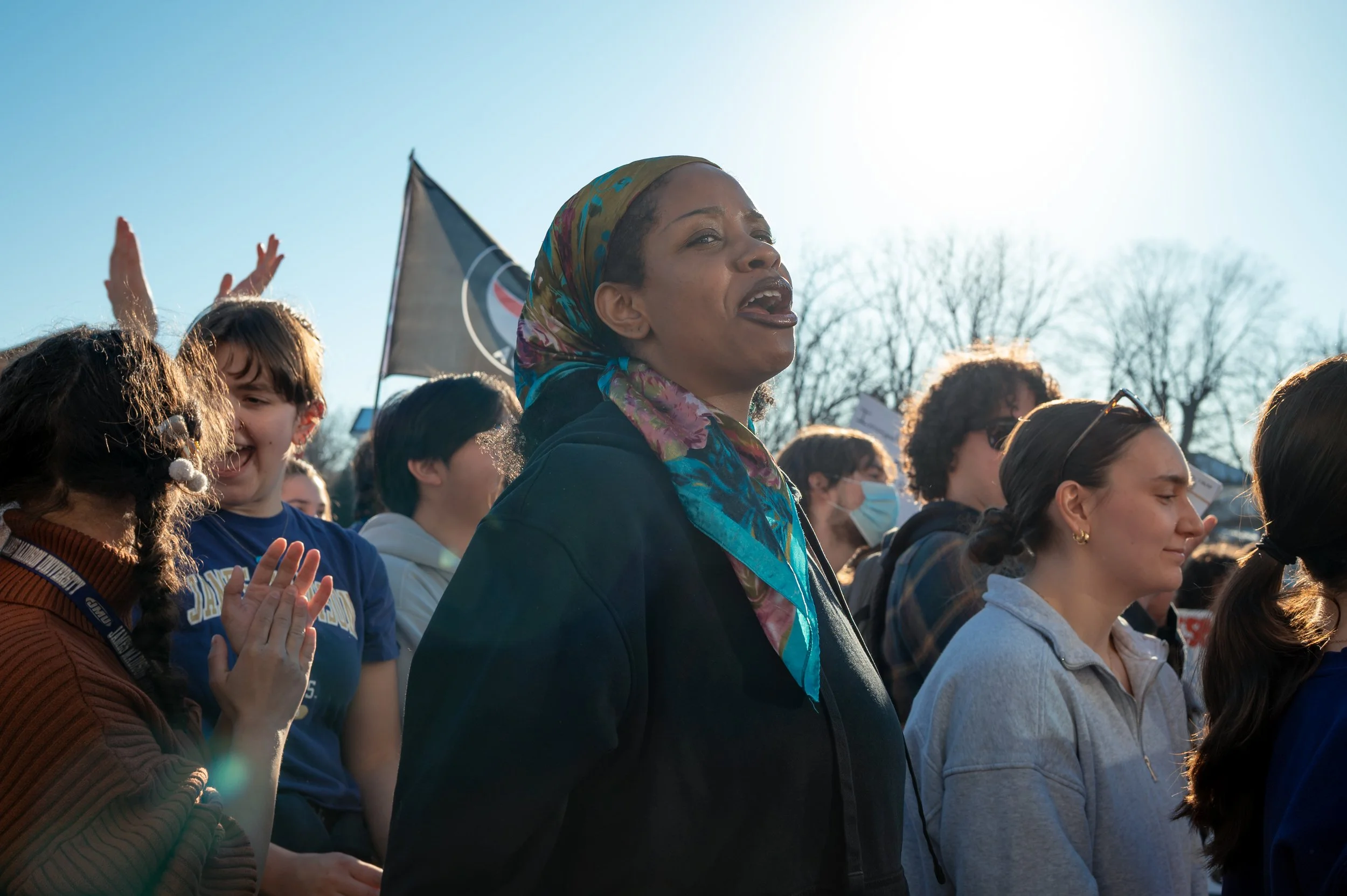 Protesters gather outside City Hall during an anti-ICE demonstration in downtown Harrisonburg on Wednesday. February 10, 2026.