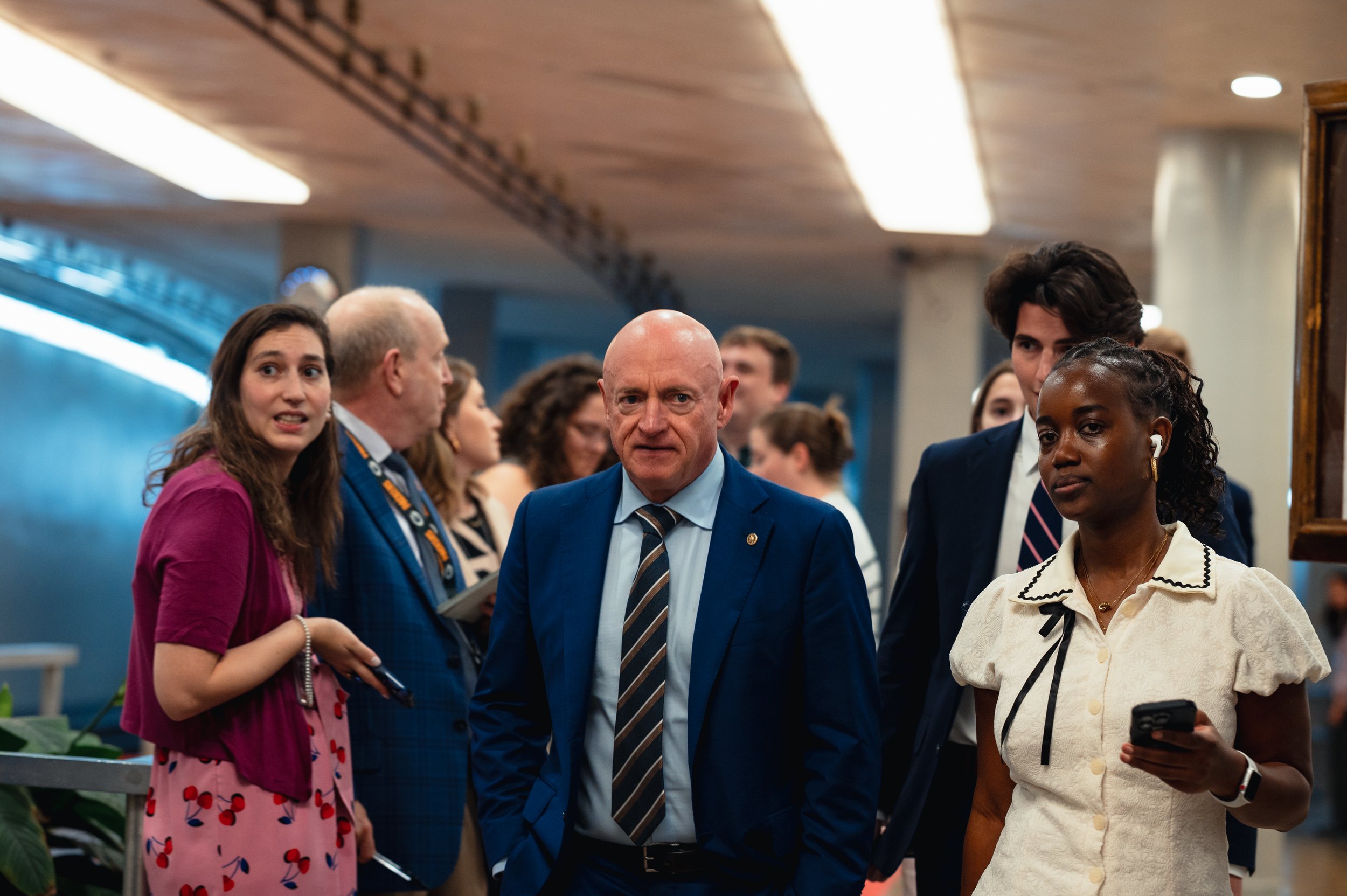 Sen. Mark Kelly, D-Ariz., speaks to reporters about Dr. Anthony Fauci’s recent Senate hearing on Capitol Hill in Washington, D.C., on July 30, 2026. Fauci invoked his Fifth Amendment right repeatedly during the hearing.
