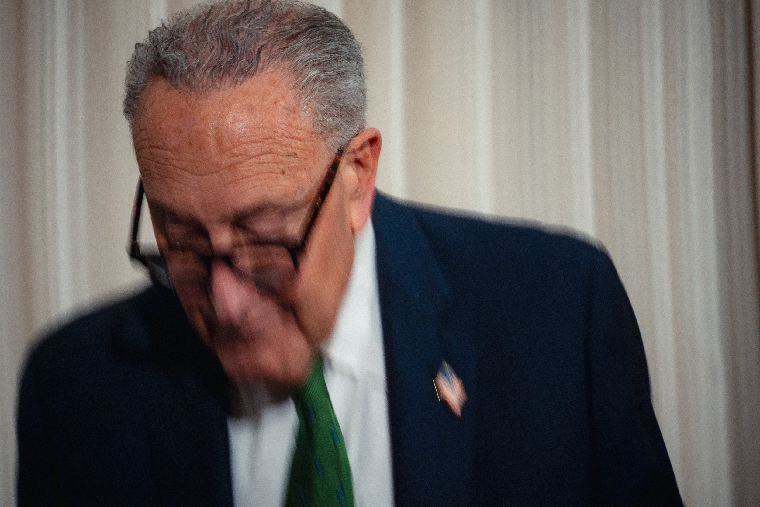Senate Minority Leader Chuck Schumer, D-N.Y., speaks during a press conference at the National Press Club in Washington, D.C., on July 30, 2026, introducing an anti-corruption bill aimed at the president.
