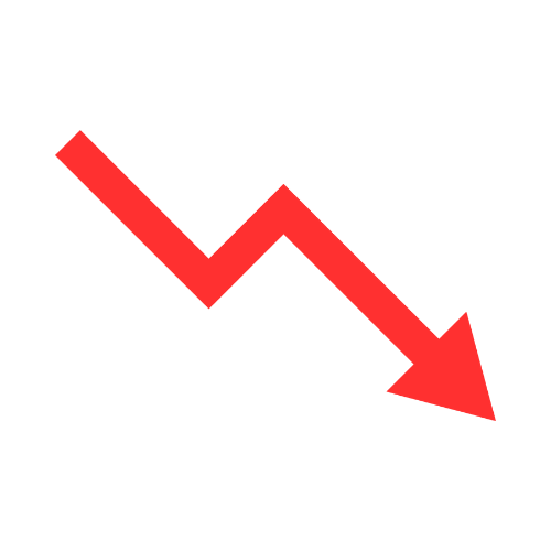 Red downward trending arrow graph indicating decline or decrease.