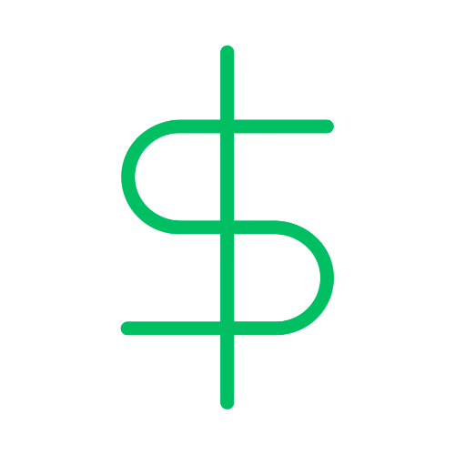 Green symbol resembling a dollar sign with a vertical line through the center, on a black background.