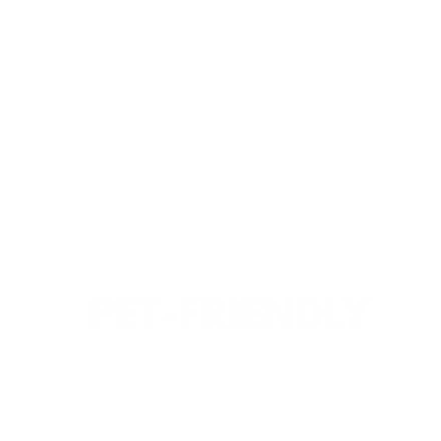 A minimalist line drawing of a dog on a black background with the words PET-FRIENDLY below.